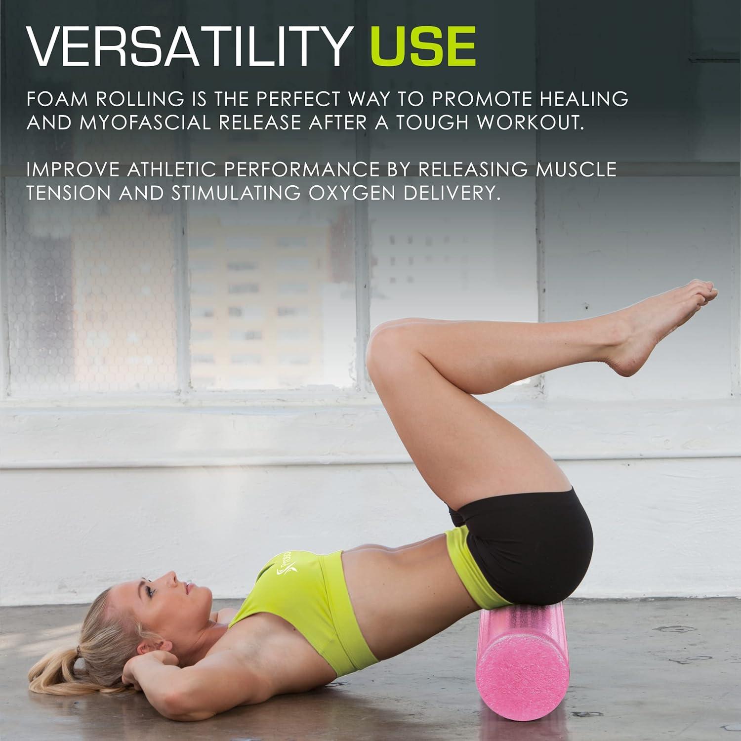 imageProsourceFit High Density Foam Rollers 36  inches LongFirm Full Body Athletic Massage Tool for Back Stretching Yoga Pilates Post Workout Muscle RecuperationPink