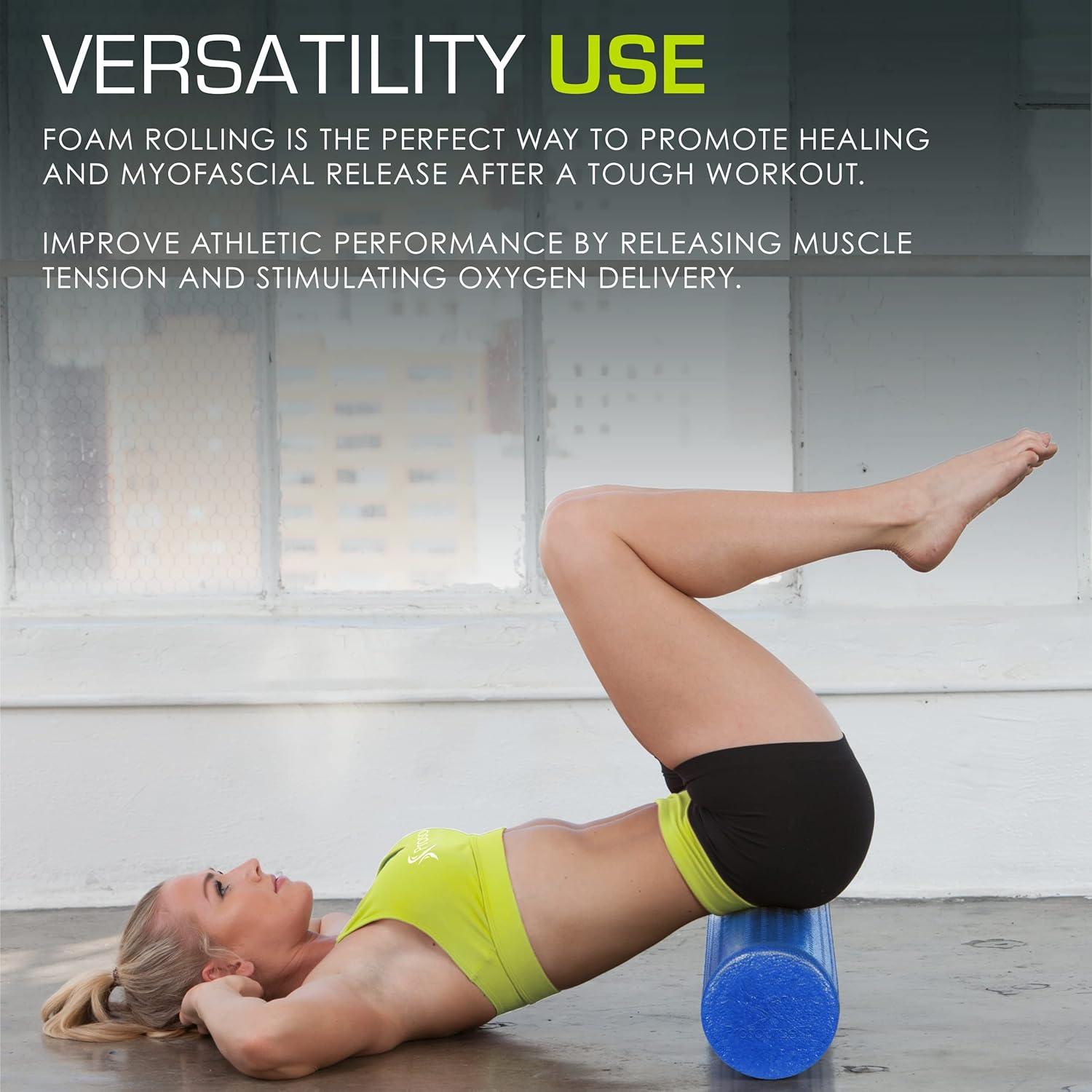 imageProsourceFit High Density Foam Rollers 36  inches LongFirm Full Body Athletic Massage Tool for Back Stretching Yoga Pilates Post Workout Muscle RecuperationBlue