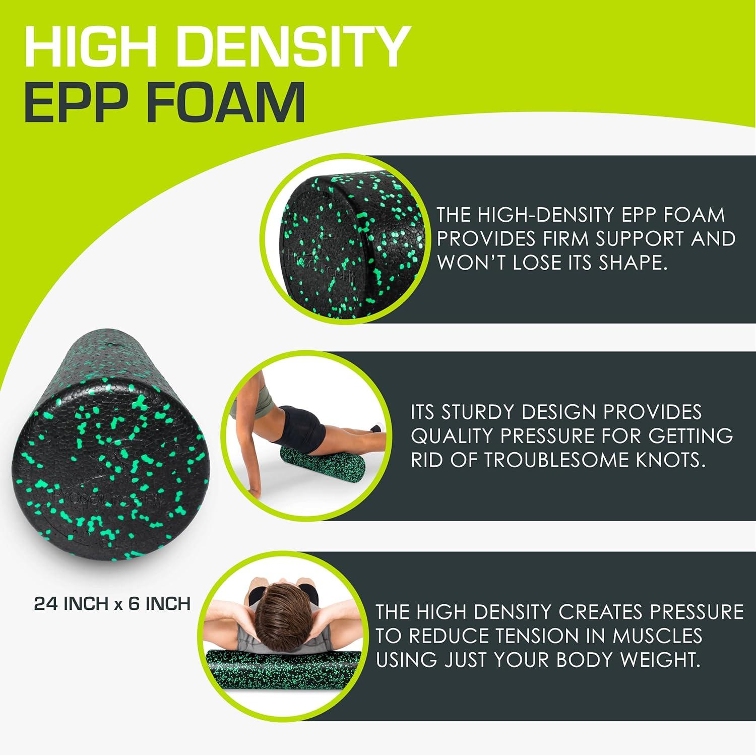 imageProsourceFit High Density Foam Rollers 36  inches LongFirm Full Body Athletic Massage Tool for Back Stretching Yoga Pilates Post Workout Muscle RecuperationBlackGreen