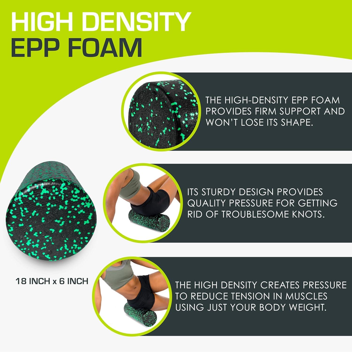 imageProsourceFit High Density Foam Rollers 36  inches LongFirm Full Body Athletic Massage Tool for Back Stretching Yoga Pilates Post Workout Muscle RecuperationBlackGreen