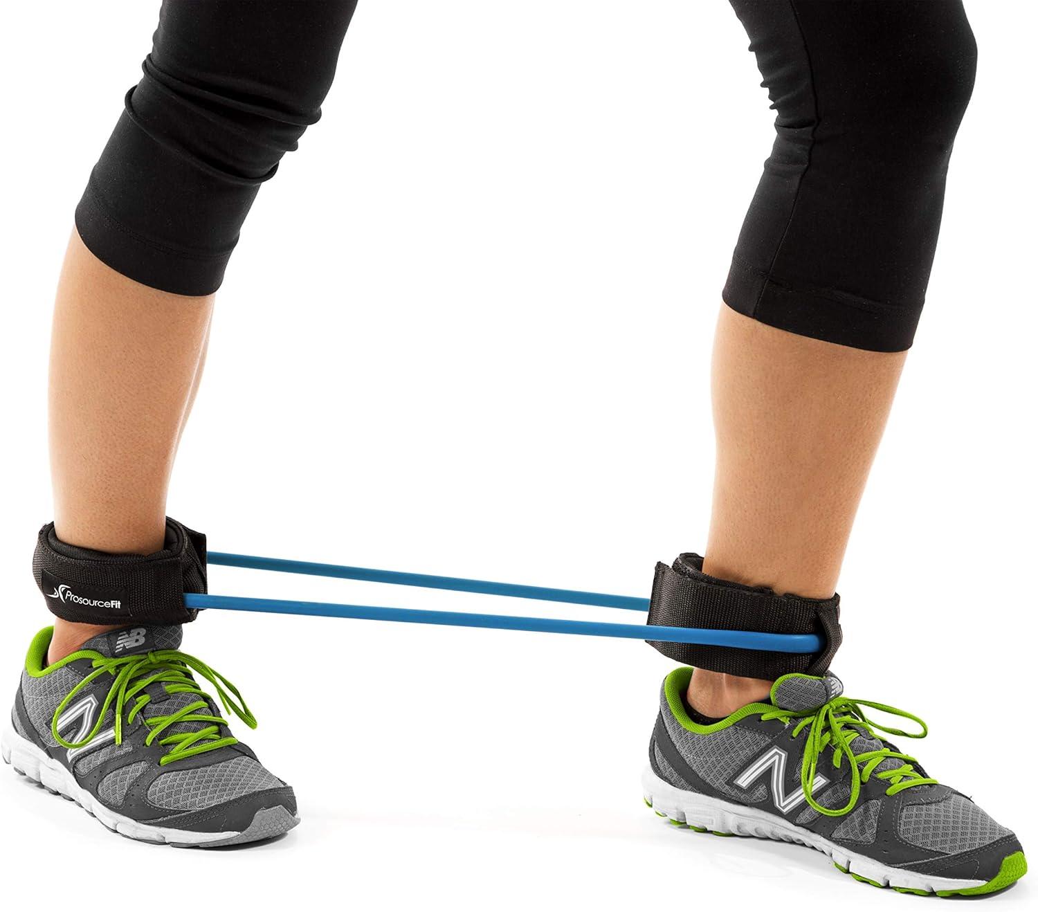 imageProsourceFit Leg Resistance Exercise Band Heavy Duty Tube 1520 pounds with Padded Ankle Cuffs for Lower Body Workouts