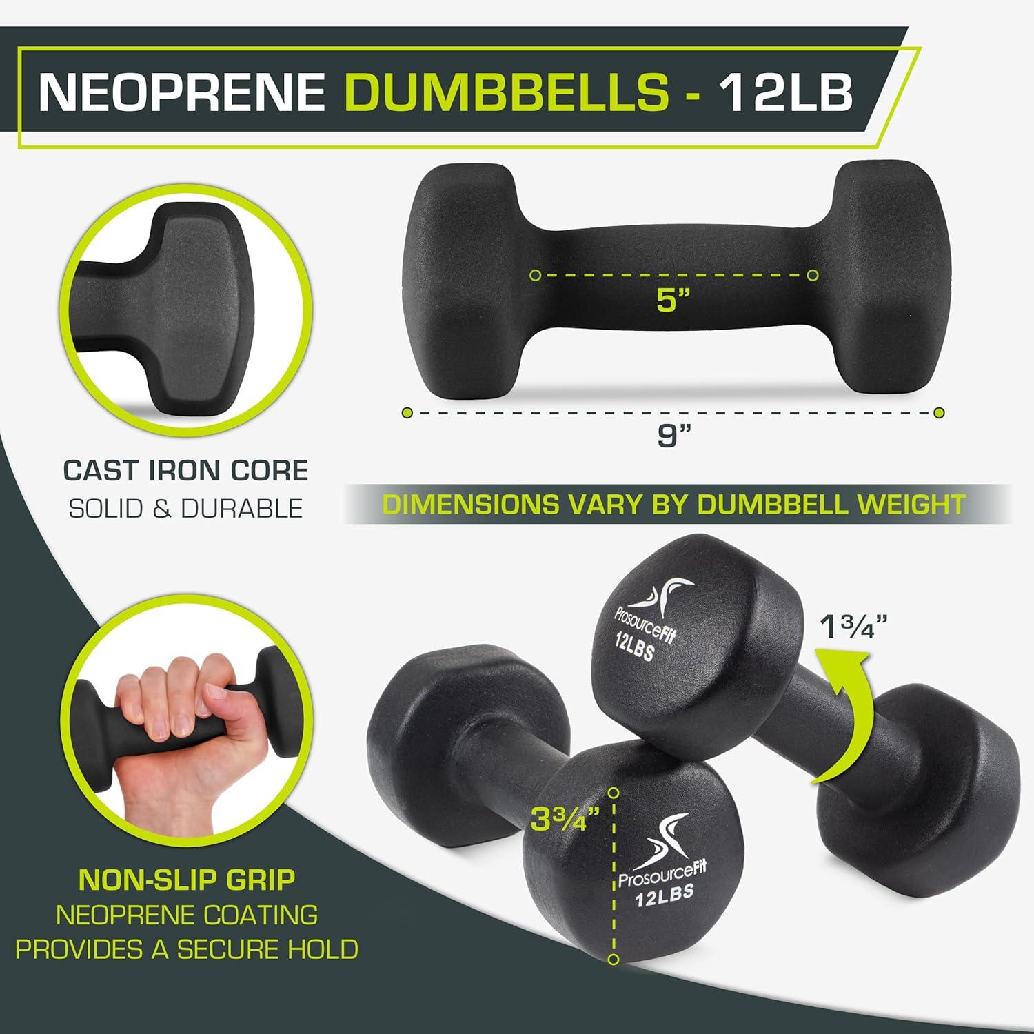 imageProsourceFit Neoprene Dumbbell Coated for NonSlip Grip 10 lbBlack  12LB