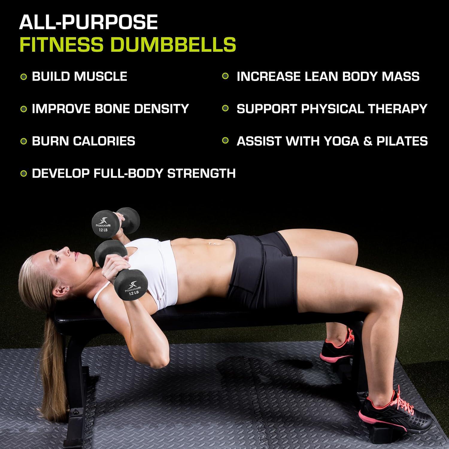 imageProsourceFit Neoprene Dumbbell Coated for NonSlip Grip 10 lbBlack  12LB