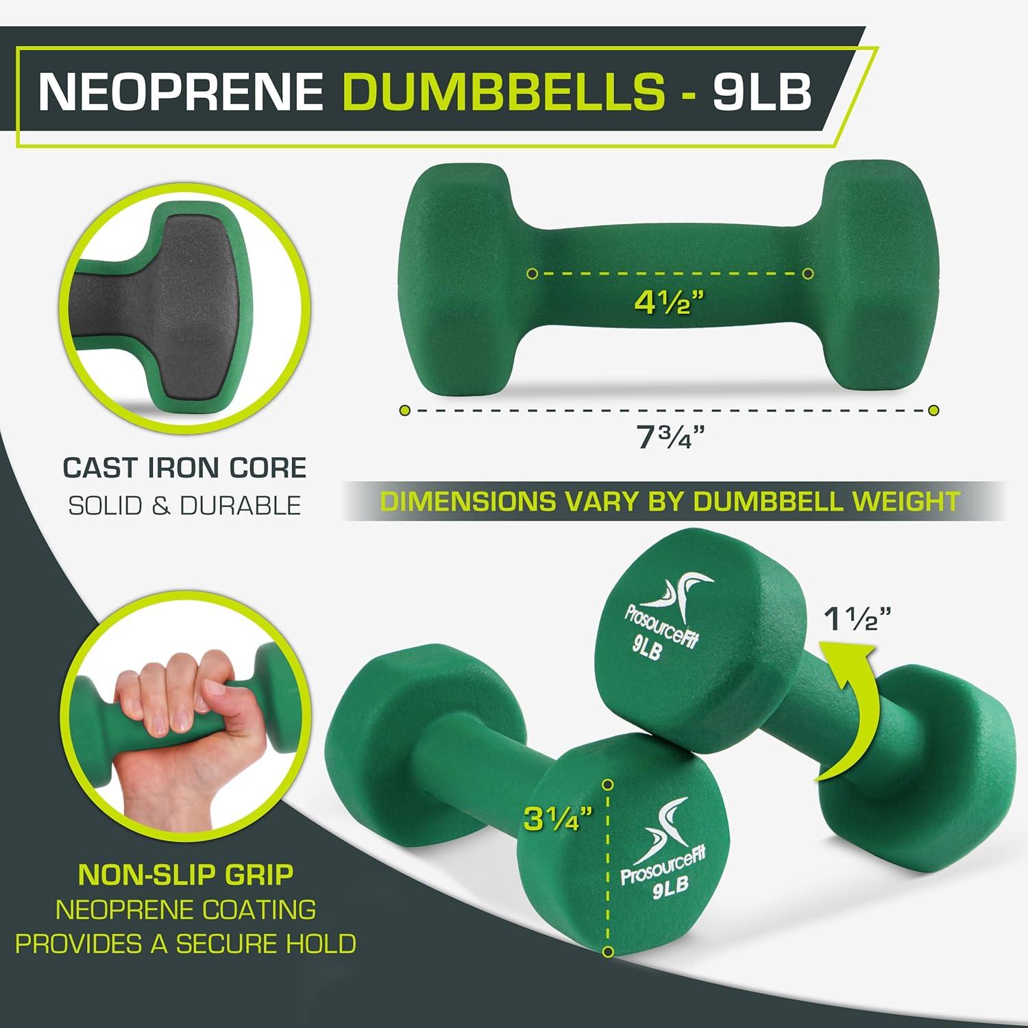 imageProsourceFit Neoprene Dumbbell Coated for NonSlip Grip 10 lbGreen  9LB