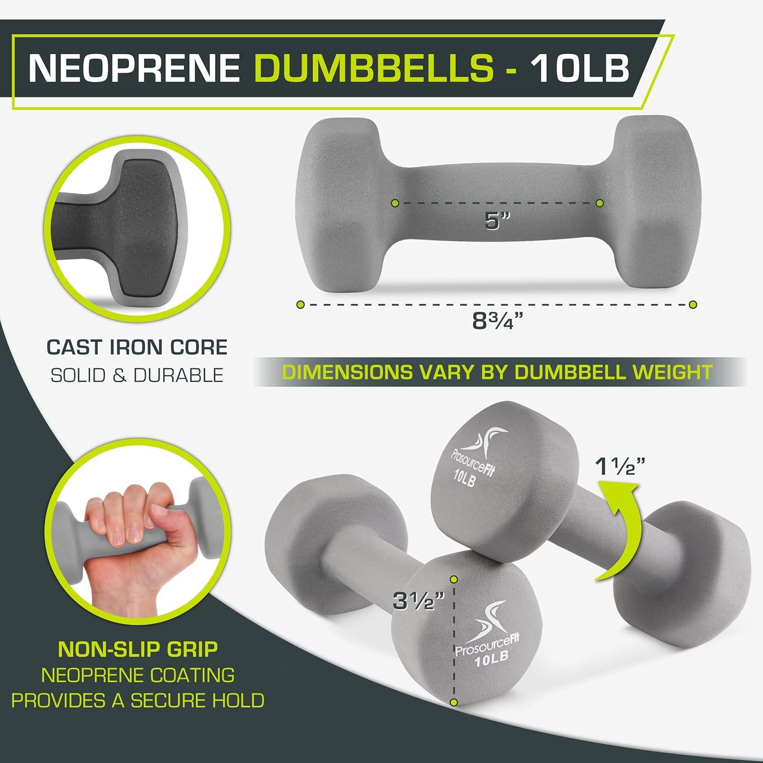 imageProsourceFit Neoprene Dumbbell Coated for NonSlip Grip 10 lbGrey  10LB