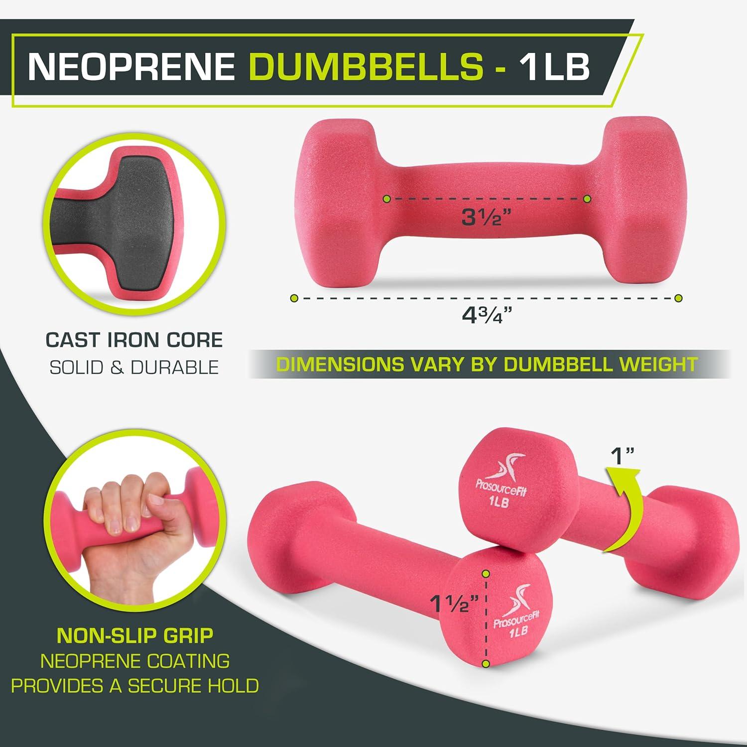 imageProsourceFit Neoprene Dumbbell Coated for NonSlip Grip 10 lbPink  1LB