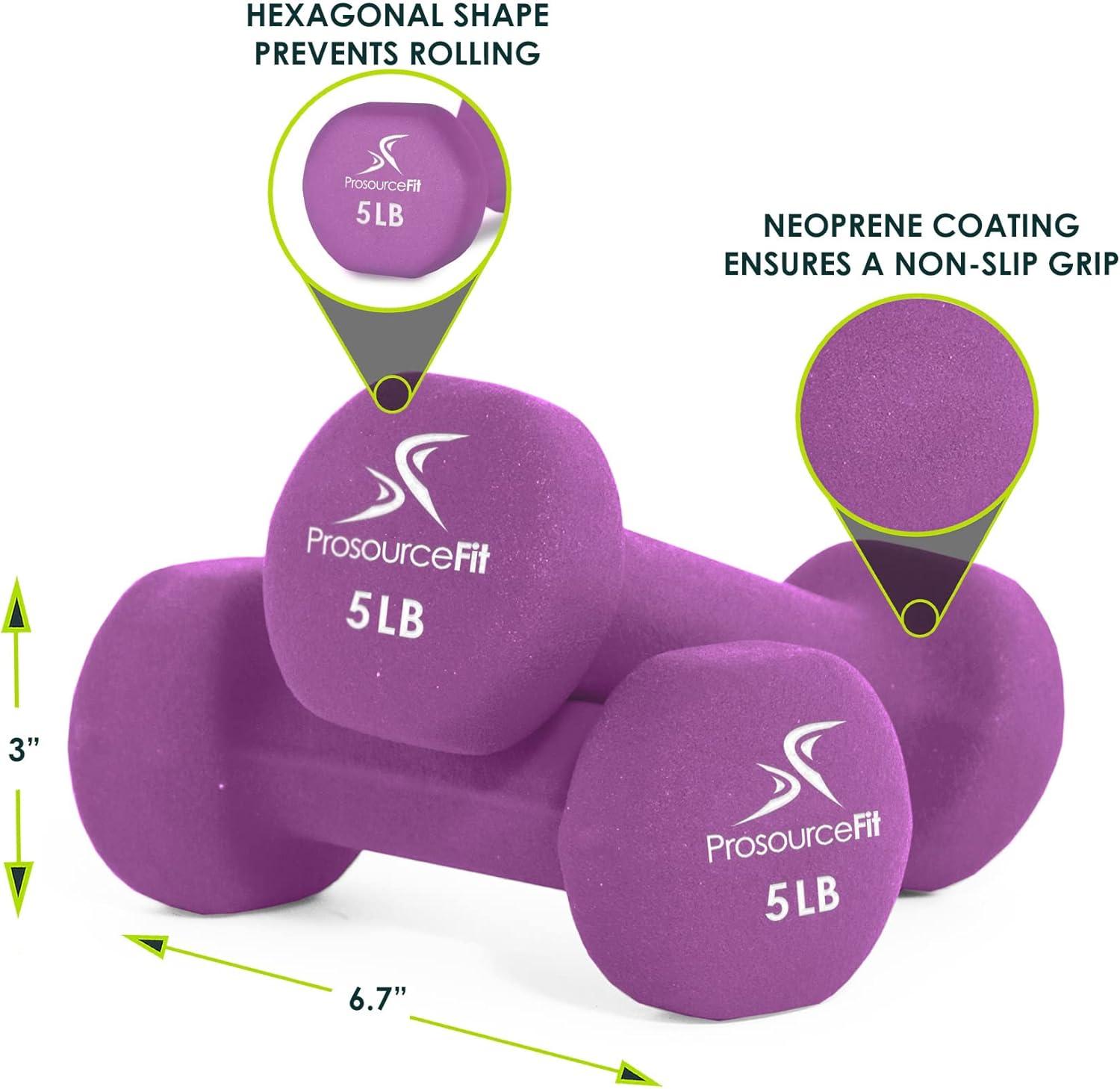 imageProsourceFit Neoprene Dumbbell Coated for NonSlip Grip 10 lbPurple  5LB