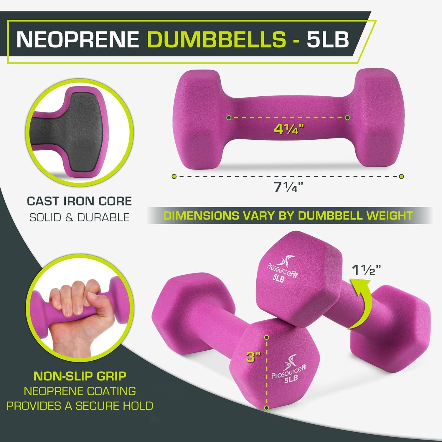 imageProsourceFit Neoprene Dumbbell Coated for NonSlip Grip 10 lbPurple  5LB