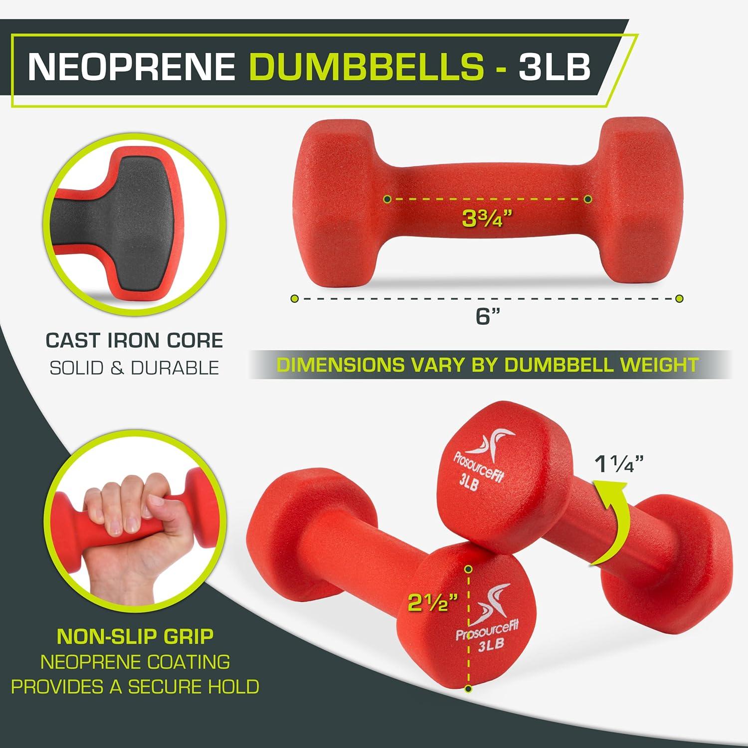 imageProsourceFit Neoprene Dumbbell Coated for NonSlip Grip 10 lbRed3lb