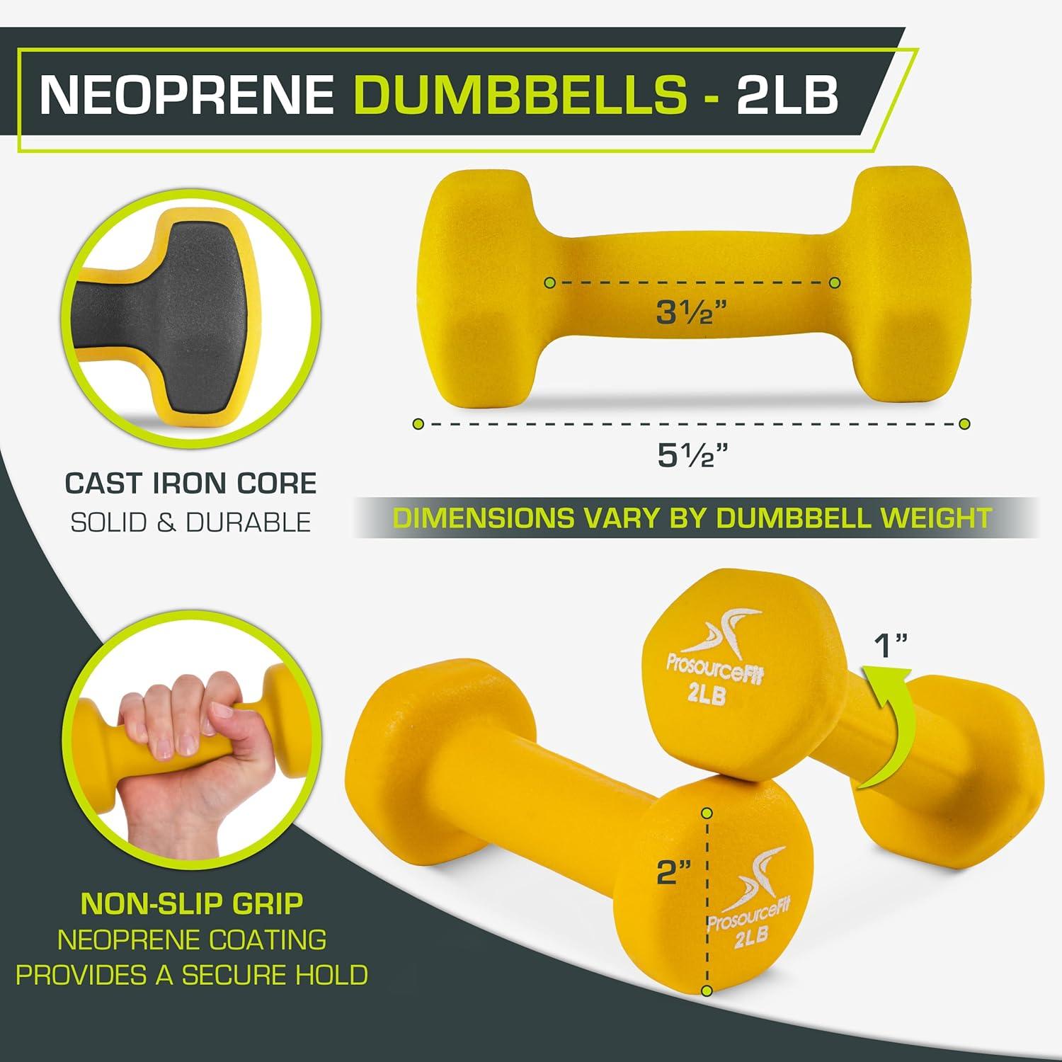 imageProsourceFit Neoprene Dumbbell Coated for NonSlip Grip 10 lbYellow  2LB