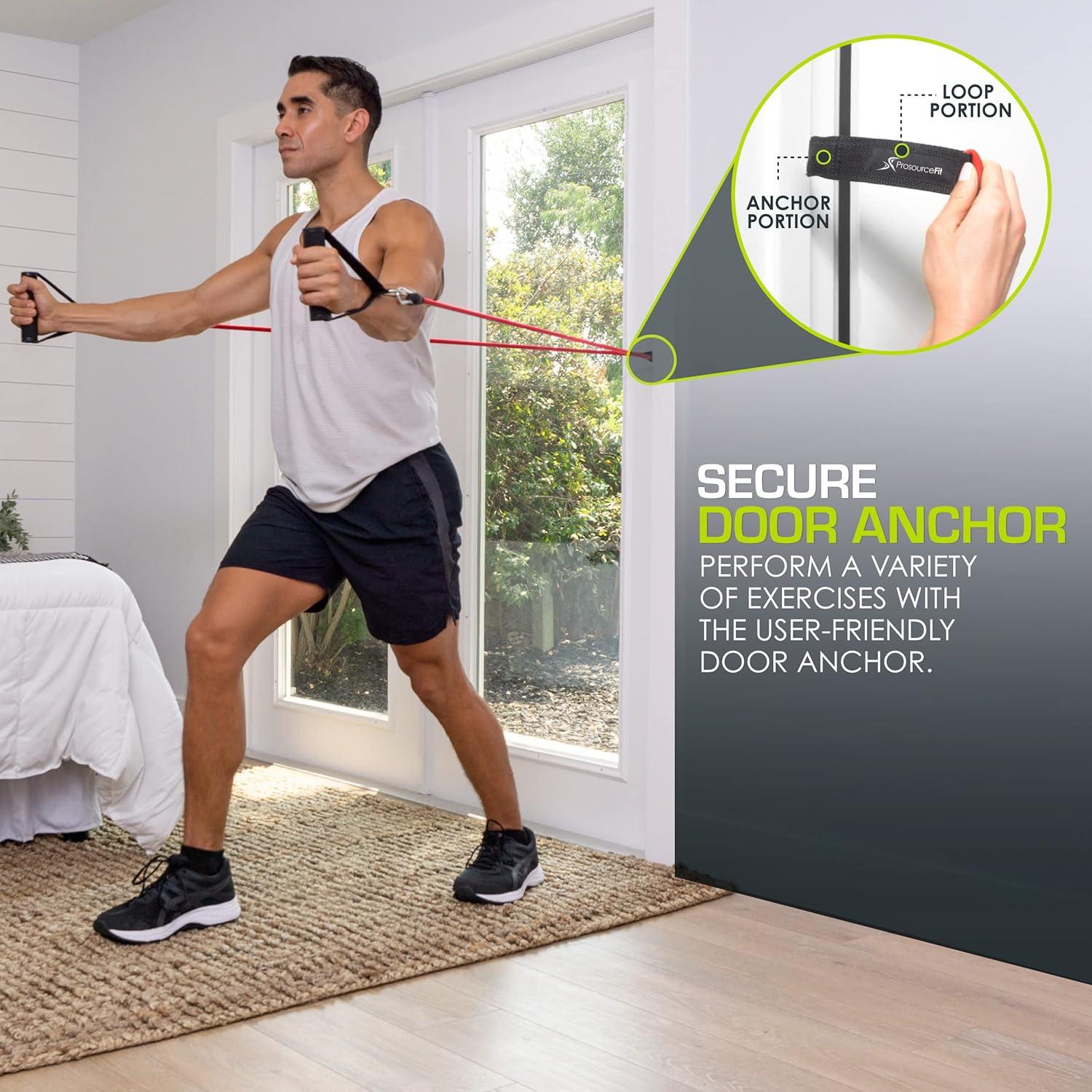 imageProsourceFit Single Stackable Resistance Bands with Door Anchor and Exercise Guide 812 LB Heavy Duty Fitness Tube for FullBody Exercises and Home WorkoutsRed  8 LB to 12 LB Resistance Level