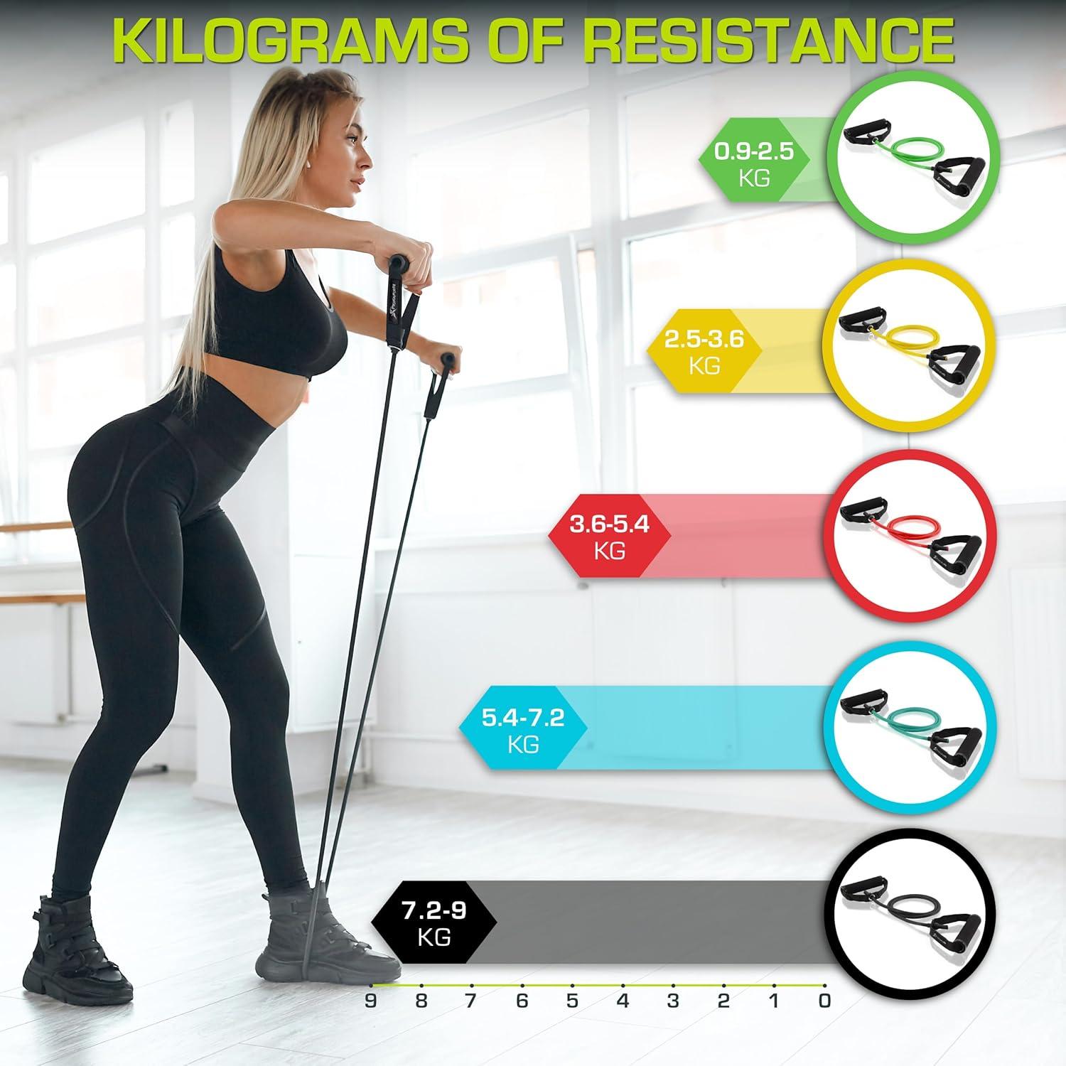 imageProsourceFit Single Stackable Resistance Bands with Door Anchor and Exercise Guide 812 LB Heavy Duty Fitness Tube for FullBody Exercises and Home WorkoutsAssorted  2 LB to 20 LB Resistance Level