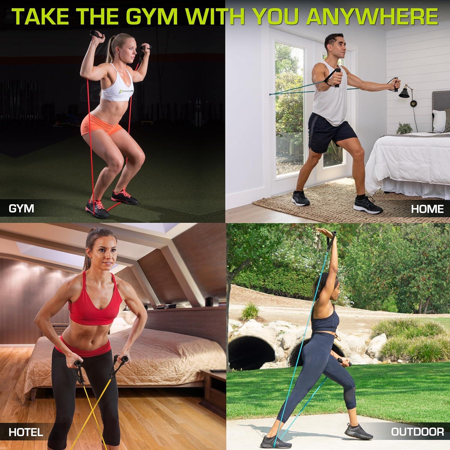 imageProsourceFit Single Stackable Resistance Bands with Door Anchor and Exercise Guide 812 LB Heavy Duty Fitness Tube for FullBody Exercises and Home WorkoutsAssorted  2 LB to 20 LB Resistance Level
