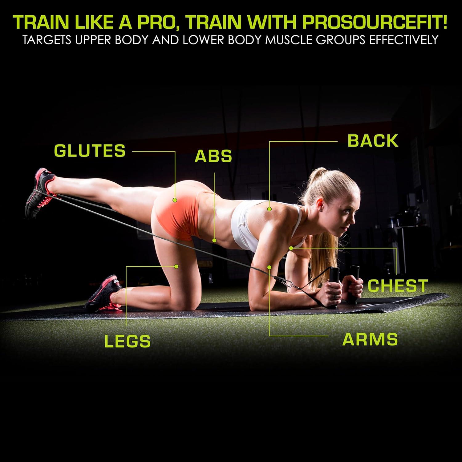 imageProsourceFit Single Stackable Resistance Bands with Door Anchor and Exercise Guide 812 LB Heavy Duty Fitness Tube for FullBody Exercises and Home WorkoutsBlack 16 LB to 20 LB Resistance Level