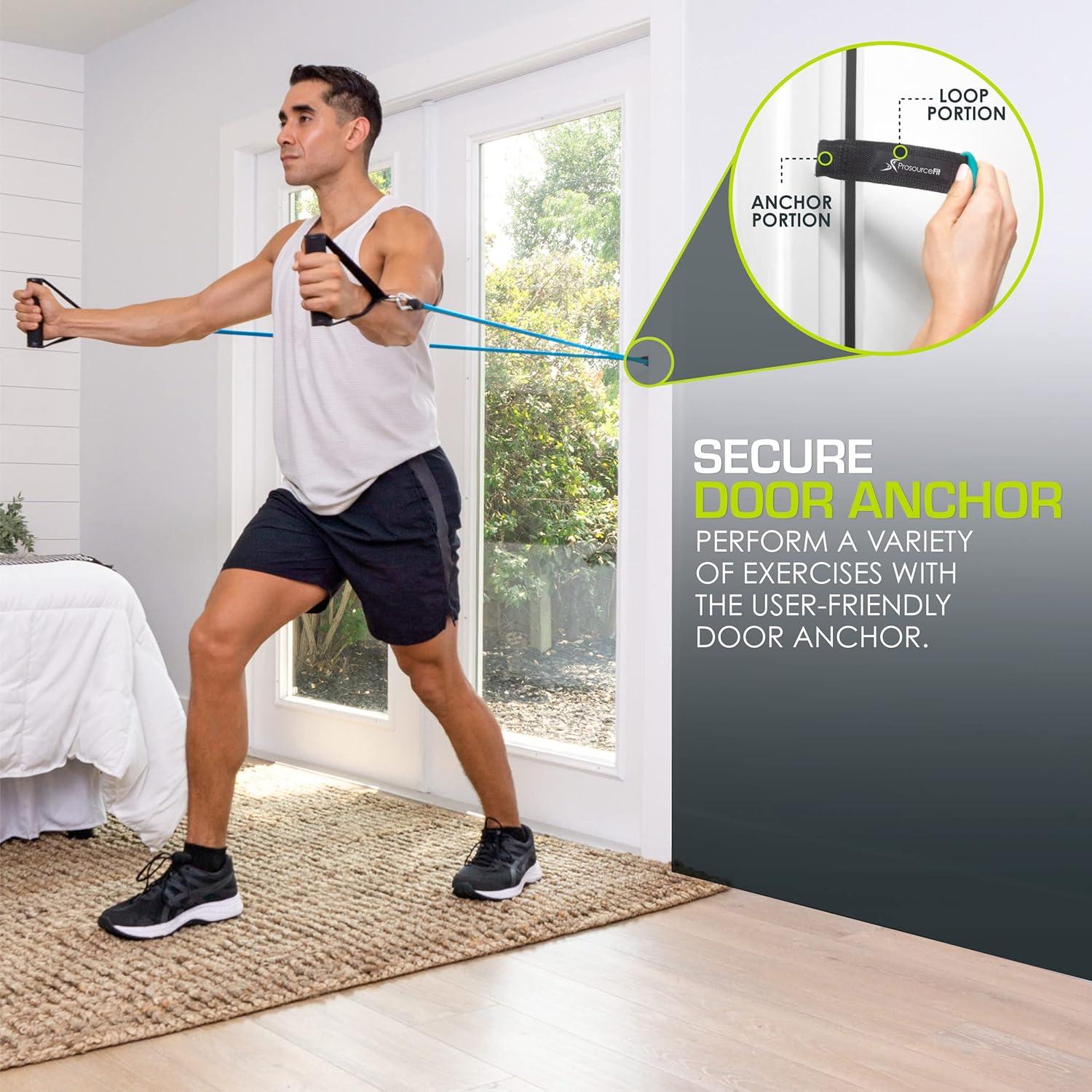 imageProsourceFit Single Stackable Resistance Bands with Door Anchor and Exercise Guide 812 LB Heavy Duty Fitness Tube for FullBody Exercises and Home WorkoutsBlue 12 LB to 16 LB Resistance Level