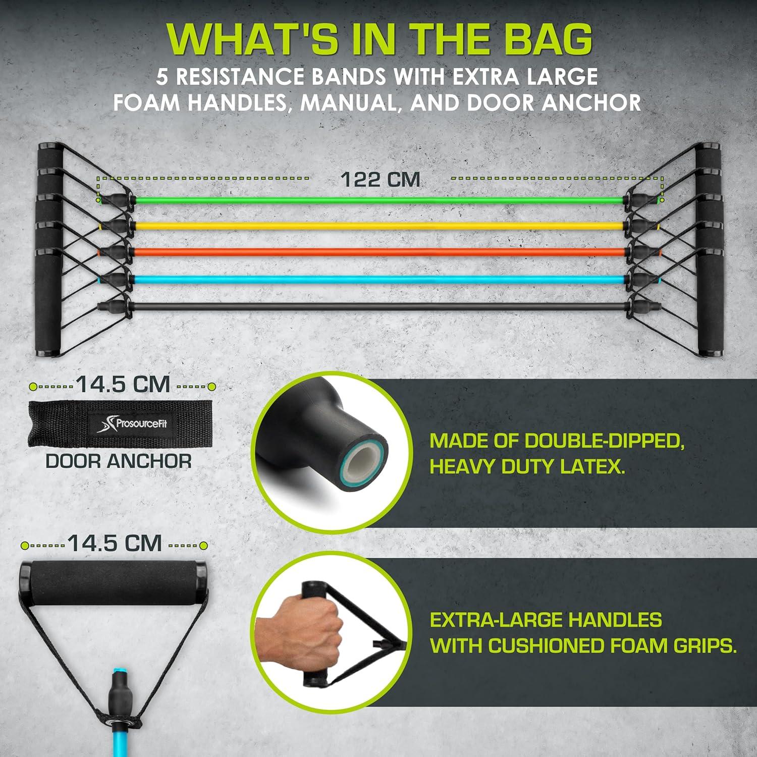 imageProsourceFit Single Stackable Resistance Bands with Door Anchor and Exercise Guide 812 LB Heavy Duty Fitness Tube for FullBody Exercises and Home WorkoutsAssorted  2 LB to 20 LB Resistance Level