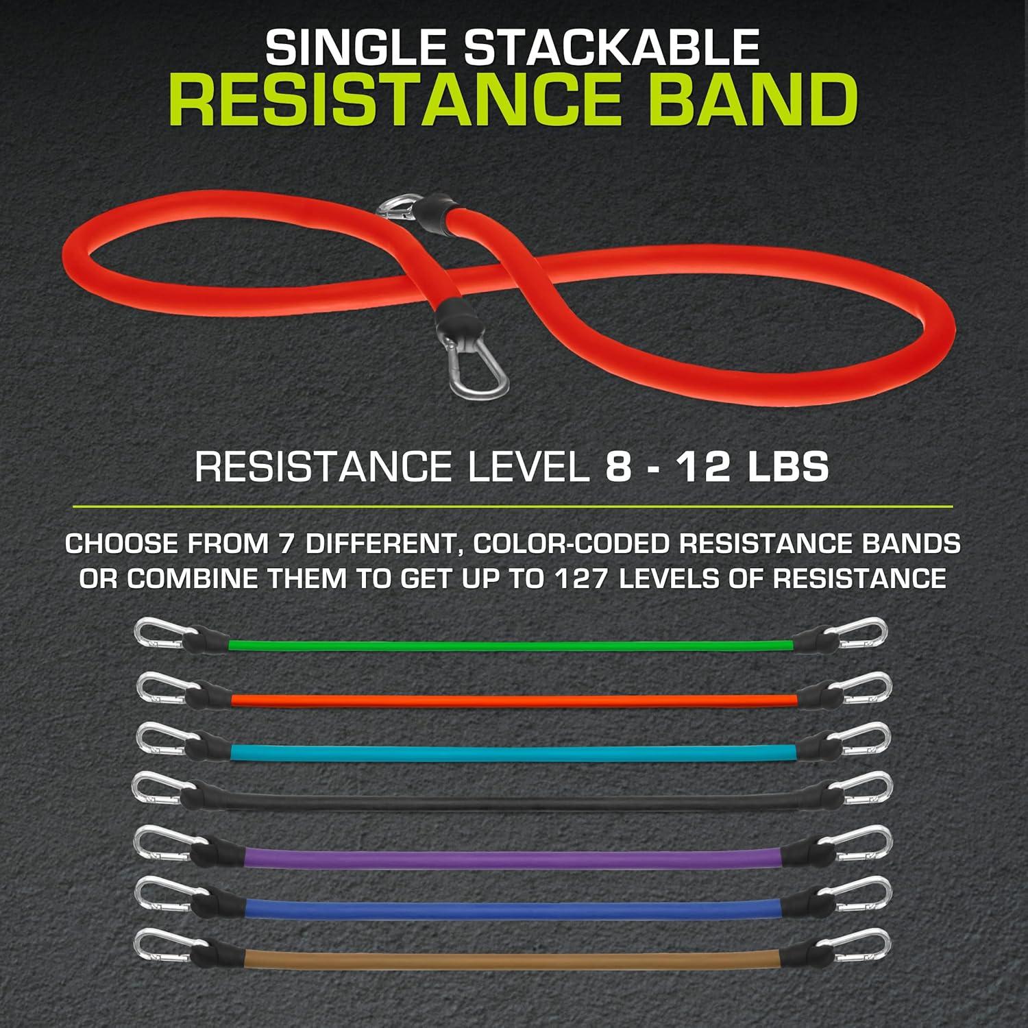 imageProsourceFit Single Stackable Resistance Bands with Door Anchor and Exercise Guide 812 LB Heavy Duty Fitness Tube for FullBody Exercises and Home WorkoutsRed  8 LB to 12 LB Resistance Level