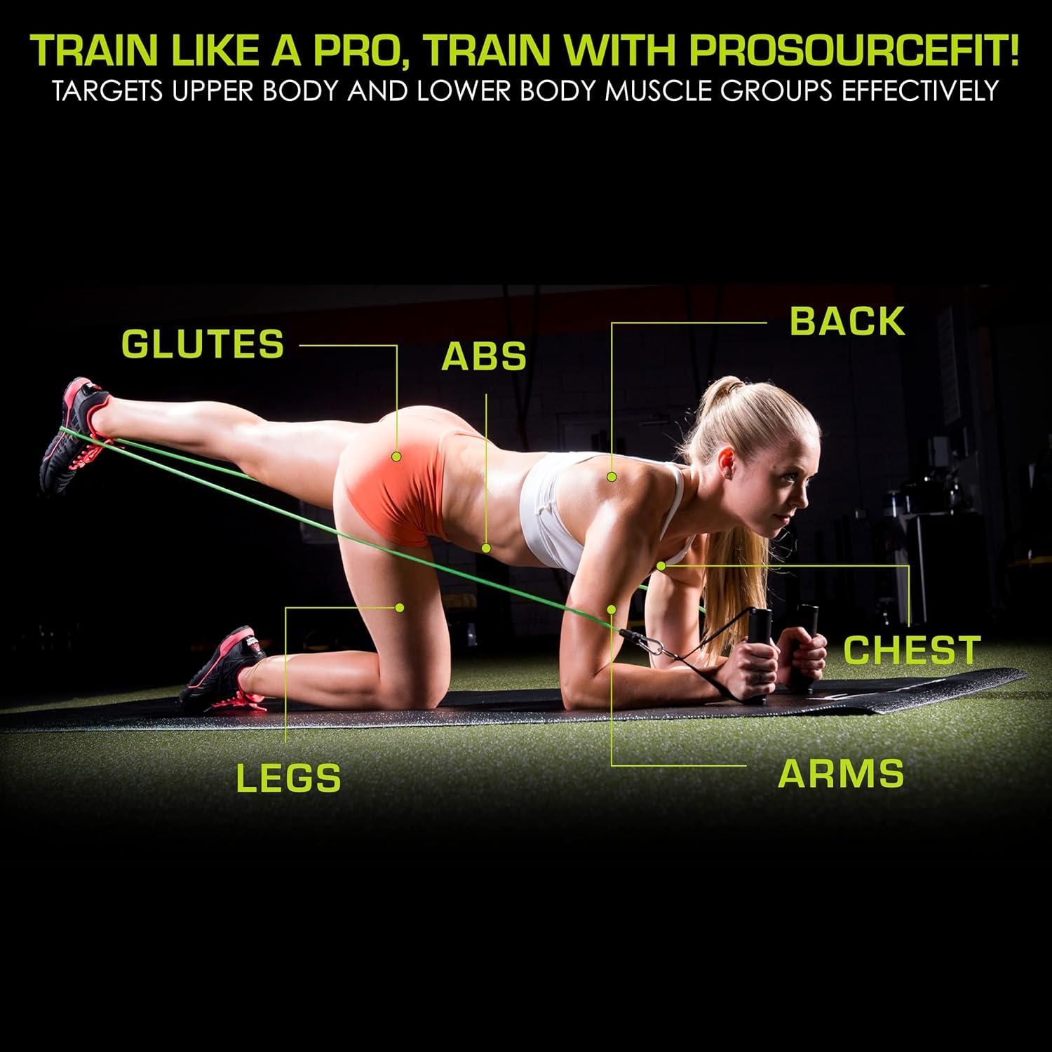 imageProsourceFit Single Stackable Resistance Bands with Door Anchor and Exercise Guide 812 LB Heavy Duty Fitness Tube for FullBody Exercises and Home WorkoutsGreen  5 LB to 8 LB Resistance Level