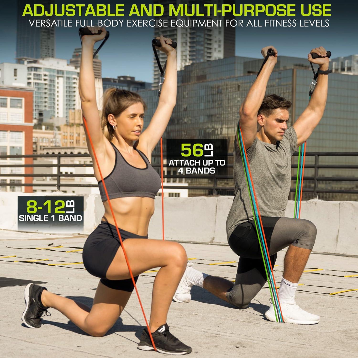 imageProsourceFit Single Stackable Resistance Bands with Door Anchor and Exercise Guide 812 LB Heavy Duty Fitness Tube for FullBody Exercises and Home WorkoutsAssorted  5 LB to 20 LB Resistance Level