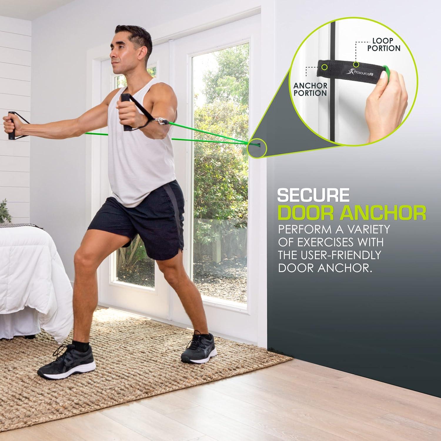 imageProsourceFit Single Stackable Resistance Bands with Door Anchor and Exercise Guide 812 LB Heavy Duty Fitness Tube for FullBody Exercises and Home WorkoutsGreen  5 LB to 8 LB Resistance Level