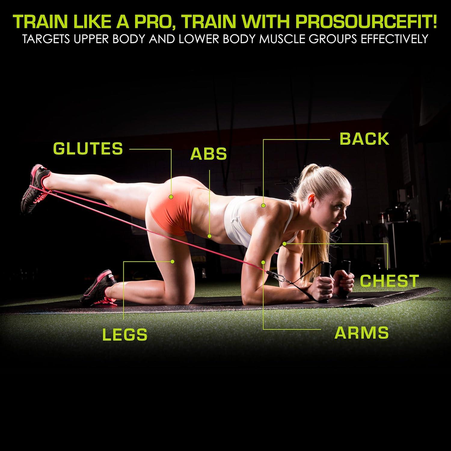 imageProsourceFit Single Stackable Resistance Bands with Door Anchor and Exercise Guide 812 LB Heavy Duty Fitness Tube for FullBody Exercises and Home WorkoutsRed  8 LB to 12 LB Resistance Level