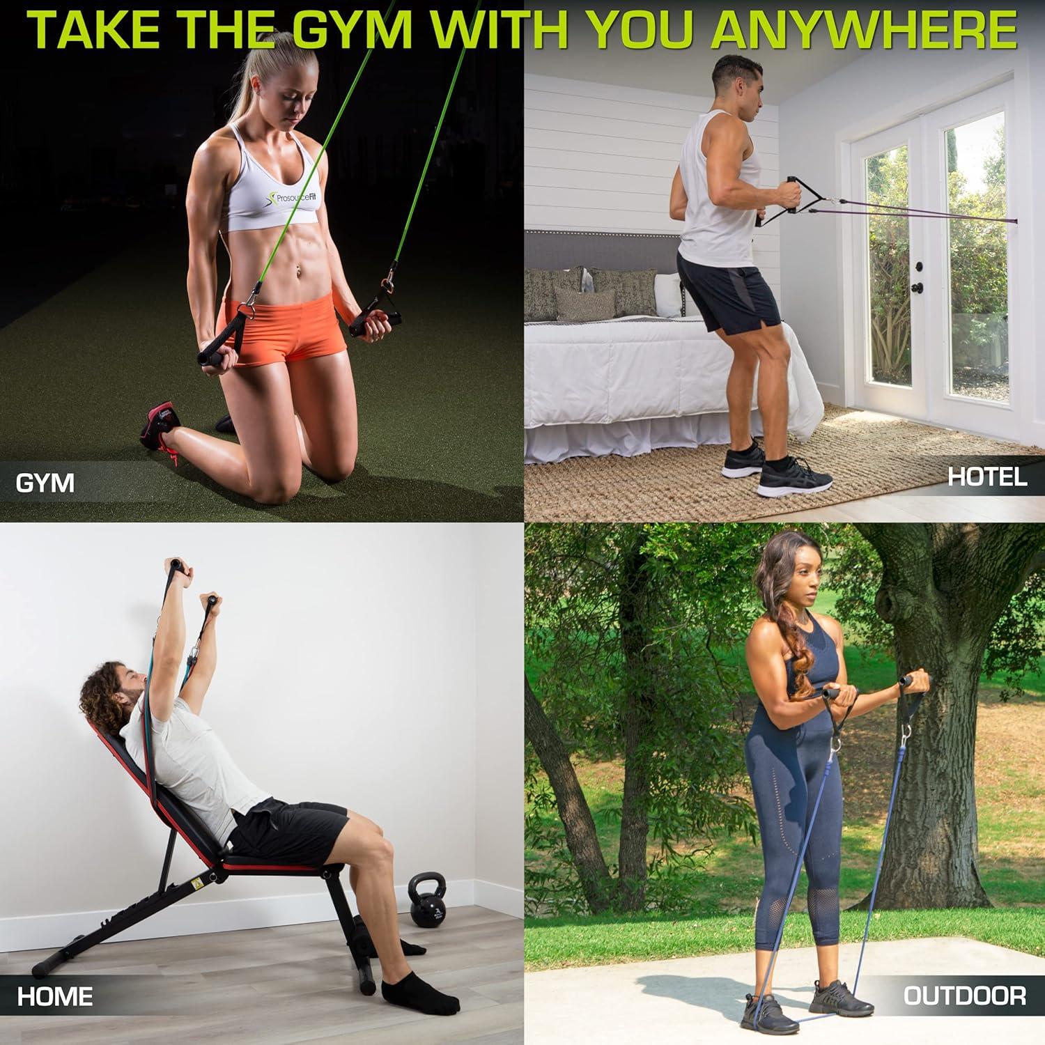 imageProsourceFit Single Stackable Resistance Bands with Door Anchor and Exercise Guide 812 LB Heavy Duty Fitness Tube for FullBody Exercises and Home WorkoutsBlack 16 LB to 20 LB Resistance Level