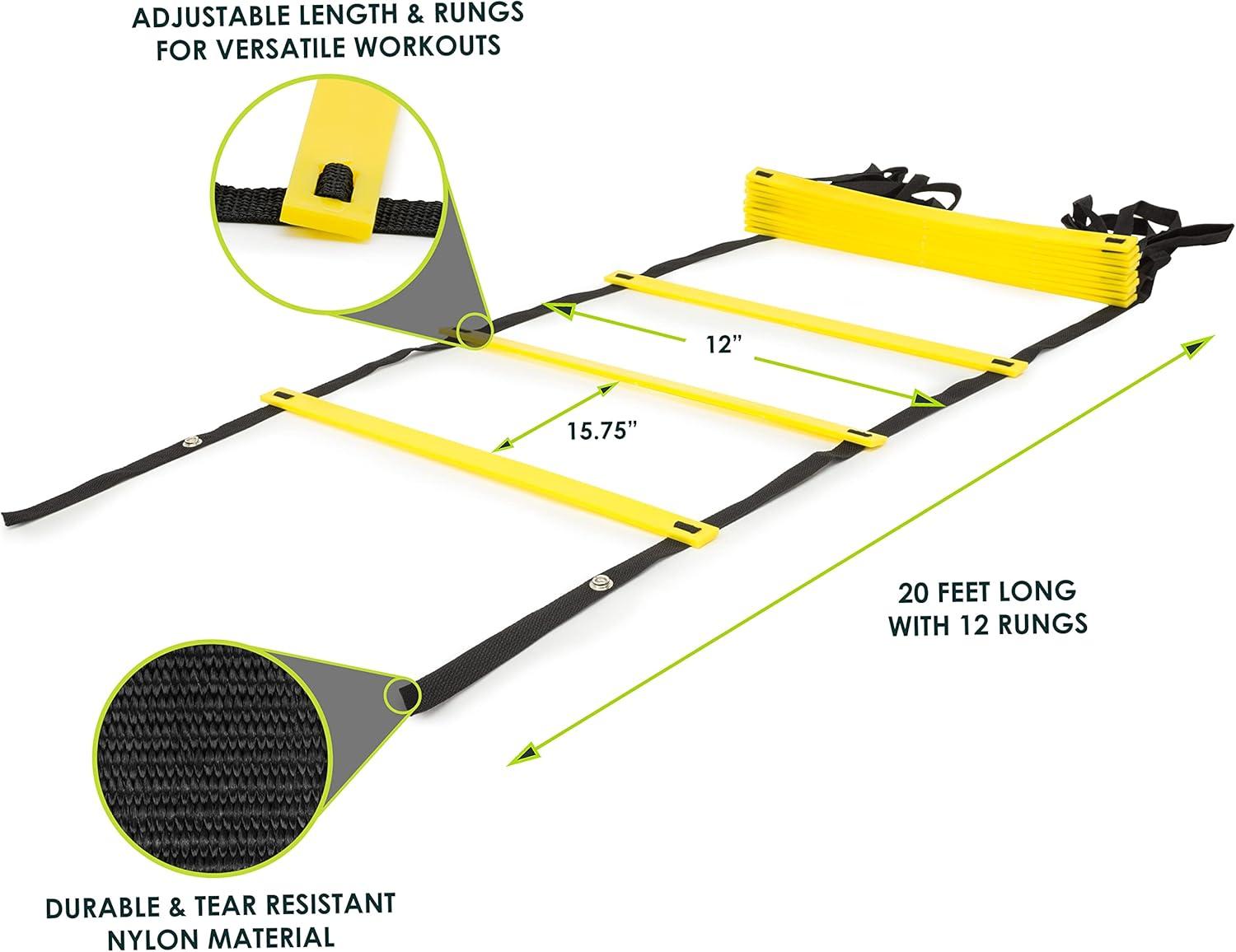 imageProsourceFit Speed Agility Ladder 8 12 and 20 Rung for Speed Training and Sports Agility Workouts with Free Carrying Bag12 Rungs