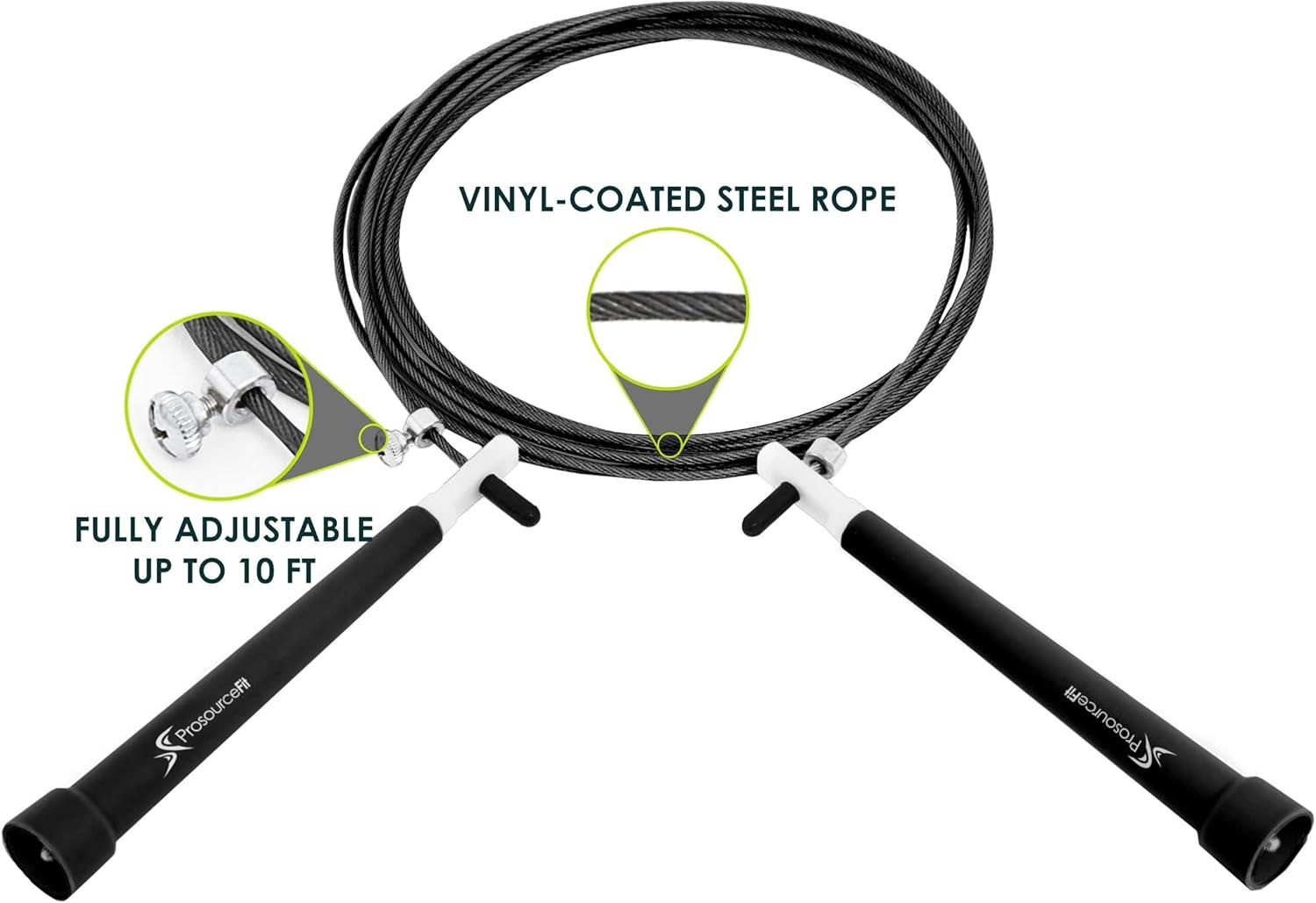 imageProsourceFit Speed Jump Rope 10 Adjustable Length Super Fast Turning for Cardio BoxingBlack