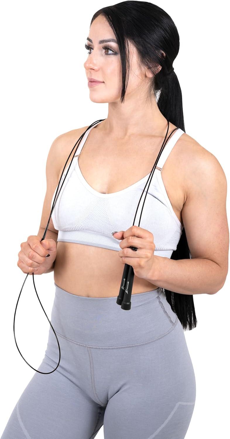 imageProsourceFit Speed Jump Rope 10 Adjustable Length Super Fast Turning for Cardio BoxingBlack