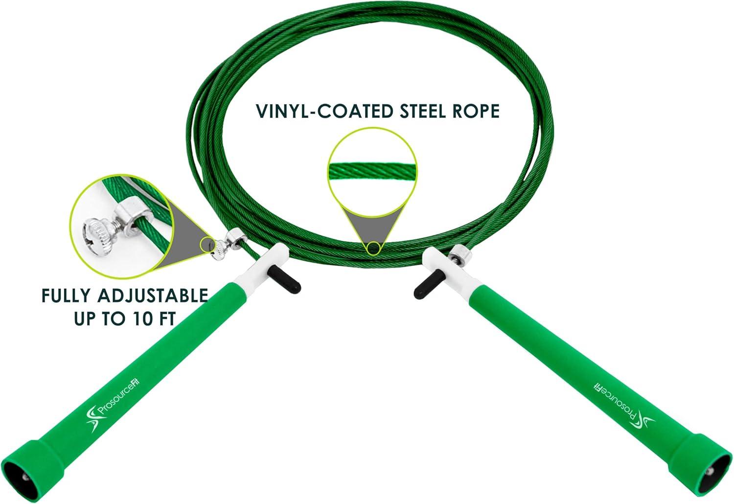 imageProsourceFit Speed Jump Rope 10 Adjustable Length Super Fast Turning for Cardio BoxingGreen