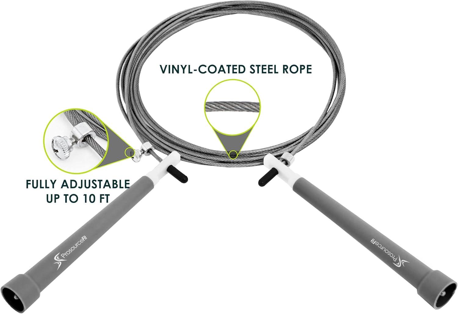 imageProsourceFit Speed Jump Rope 10 Adjustable Length Super Fast Turning for Cardio BoxingGrey