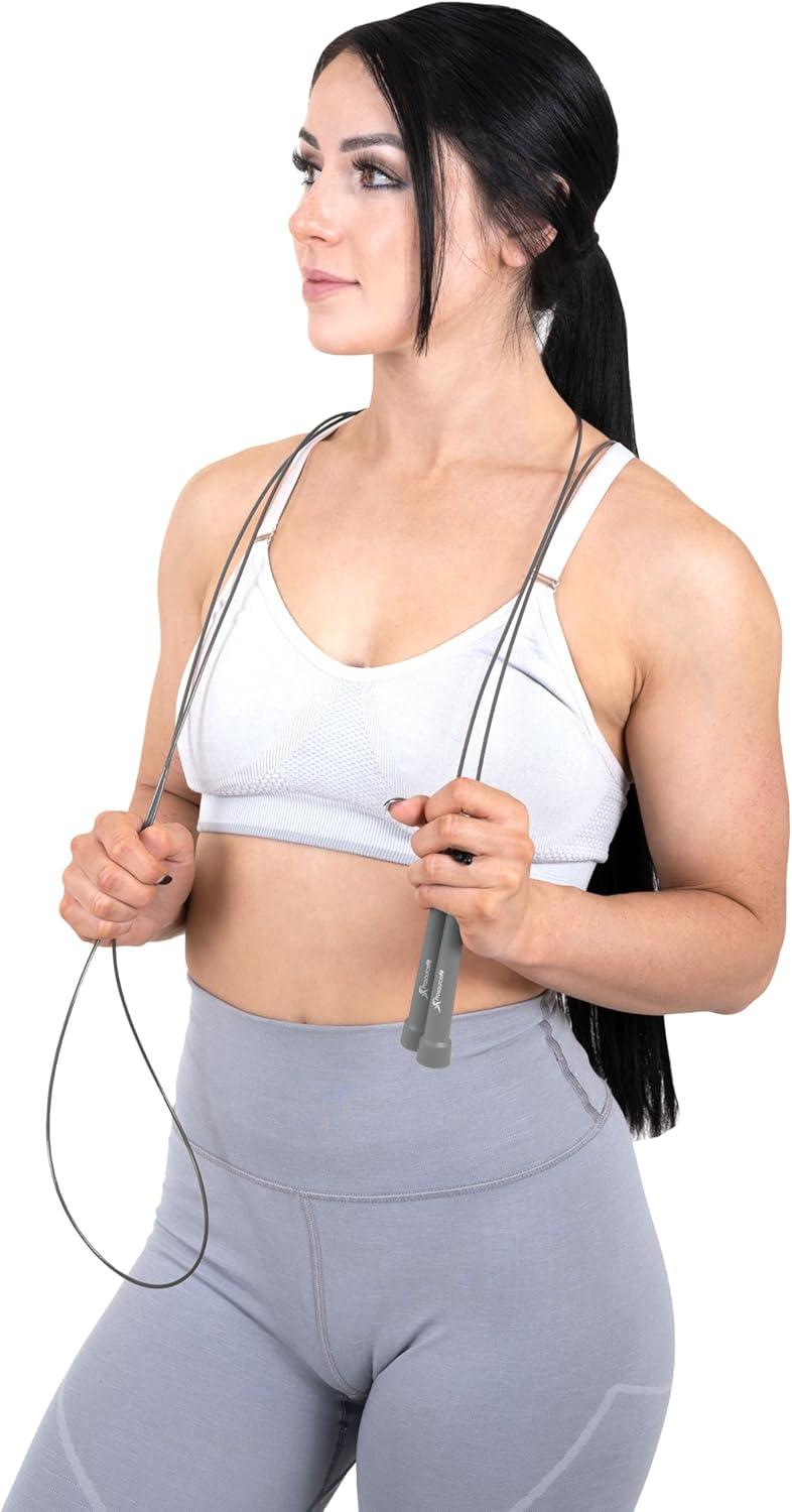 imageProsourceFit Speed Jump Rope 10 Adjustable Length Super Fast Turning for Cardio BoxingGrey