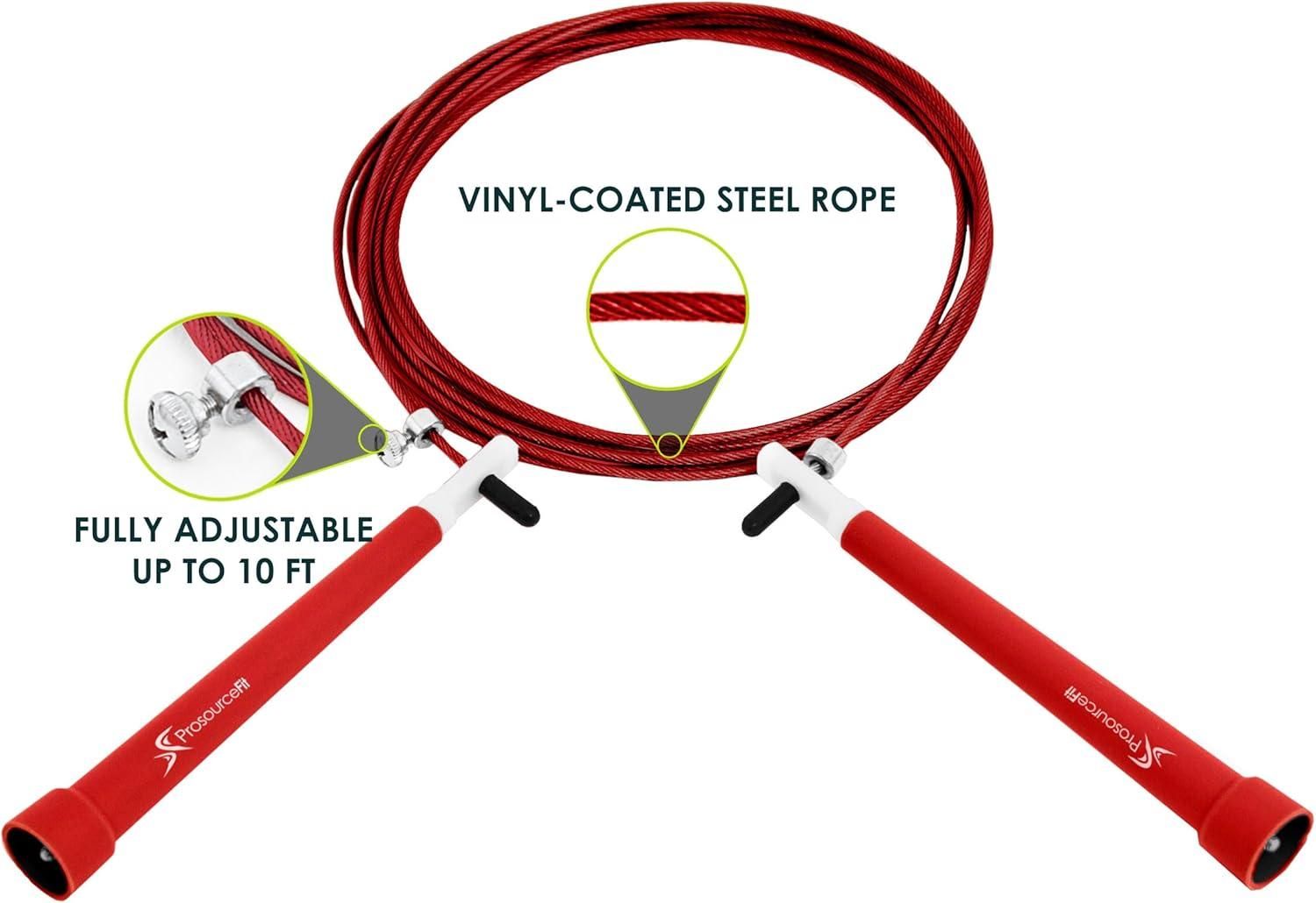imageProsourceFit Speed Jump Rope 10 Adjustable Length Super Fast Turning for Cardio BoxingRed
