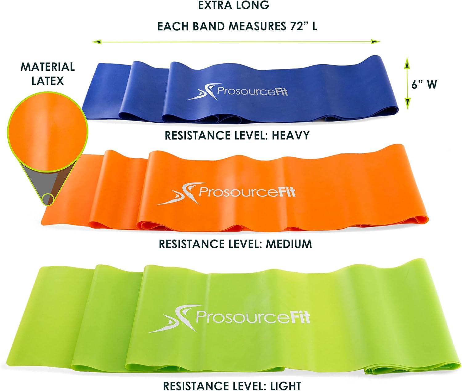 imageProsourceFit Therapy Flat Resistance Bands Set of 3 6 eachExtra Long for Stretching Pilates and Rehabilitation with Door Anchor