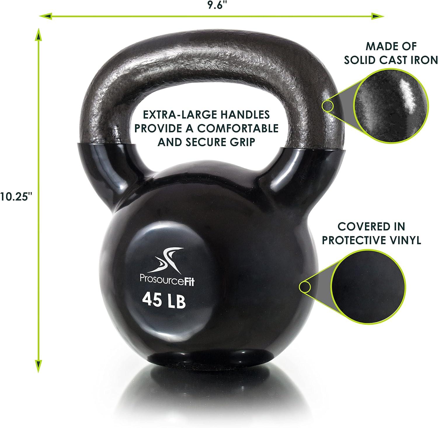 imageProsourceFit Vinyl Coated Cast Iron Kettlebells for Full Body Fitness WorkoutsBlack