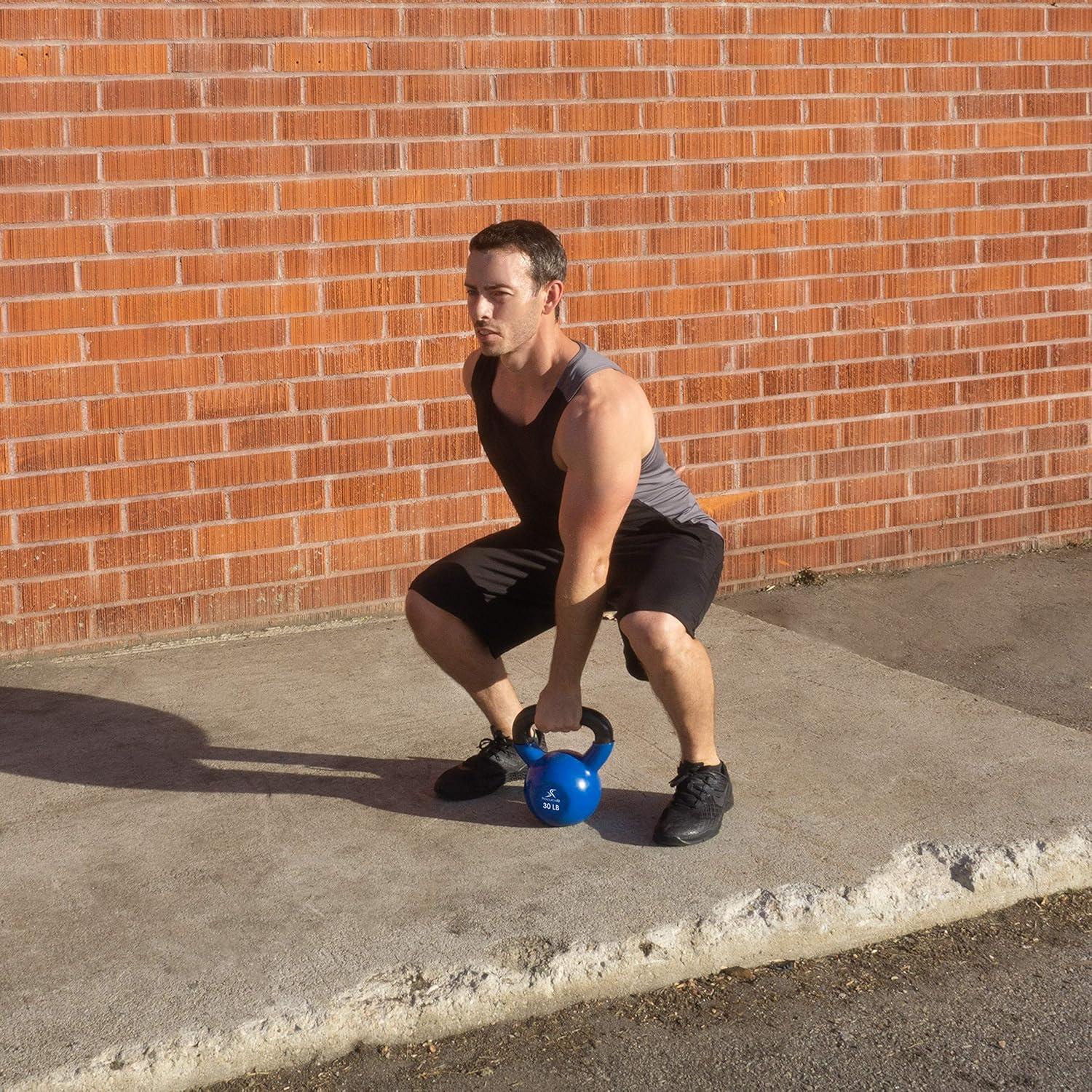 imageProsourceFit Vinyl Coated Cast Iron Kettlebells for Full Body Fitness WorkoutsBlue
