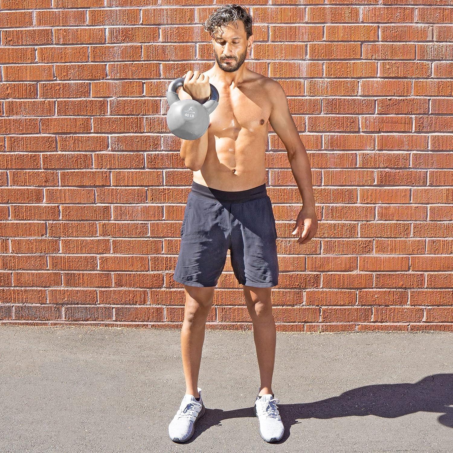 imageProsourceFit Vinyl Coated Cast Iron Kettlebells for Full Body Fitness WorkoutsGrey