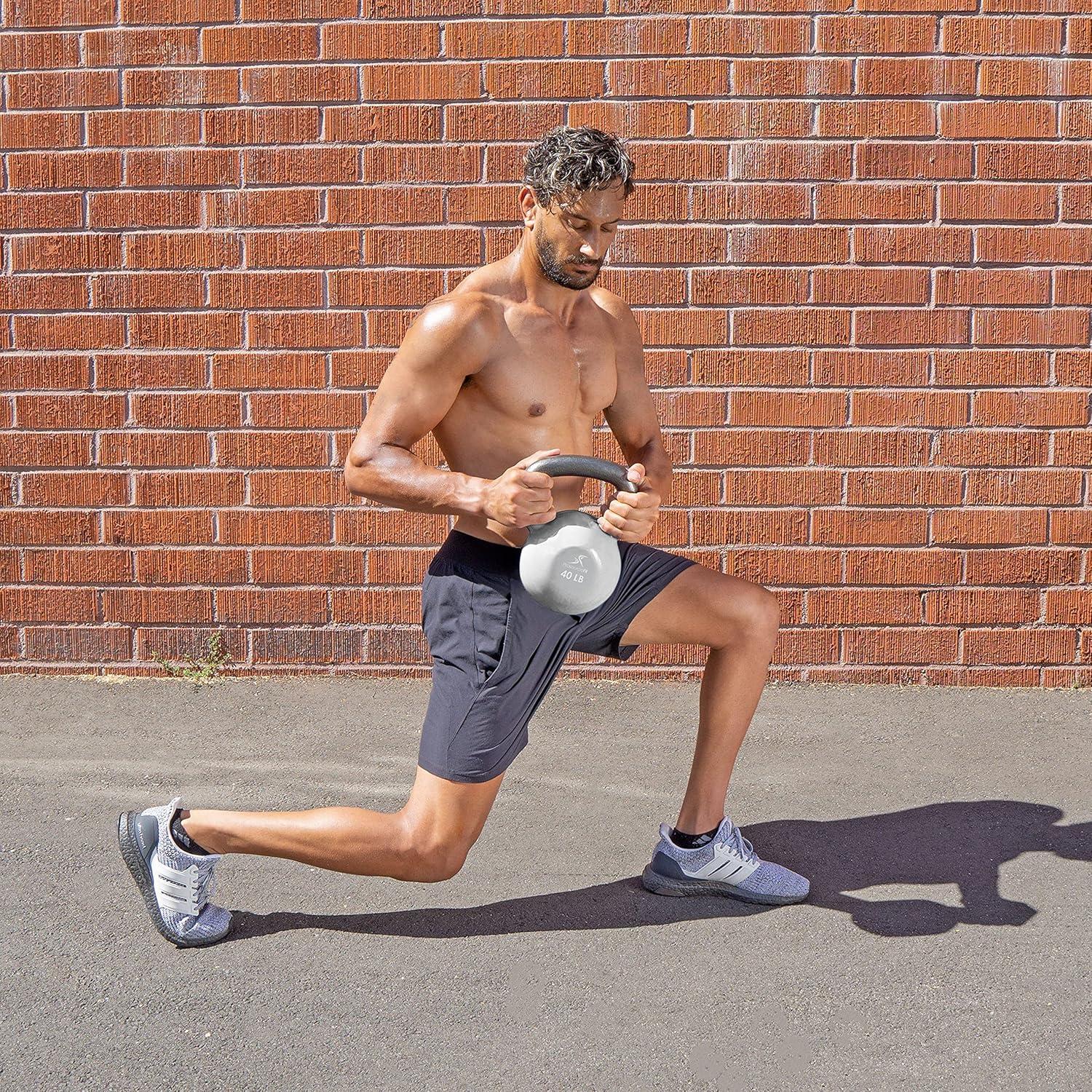 imageProsourceFit Vinyl Coated Cast Iron Kettlebells for Full Body Fitness WorkoutsGrey