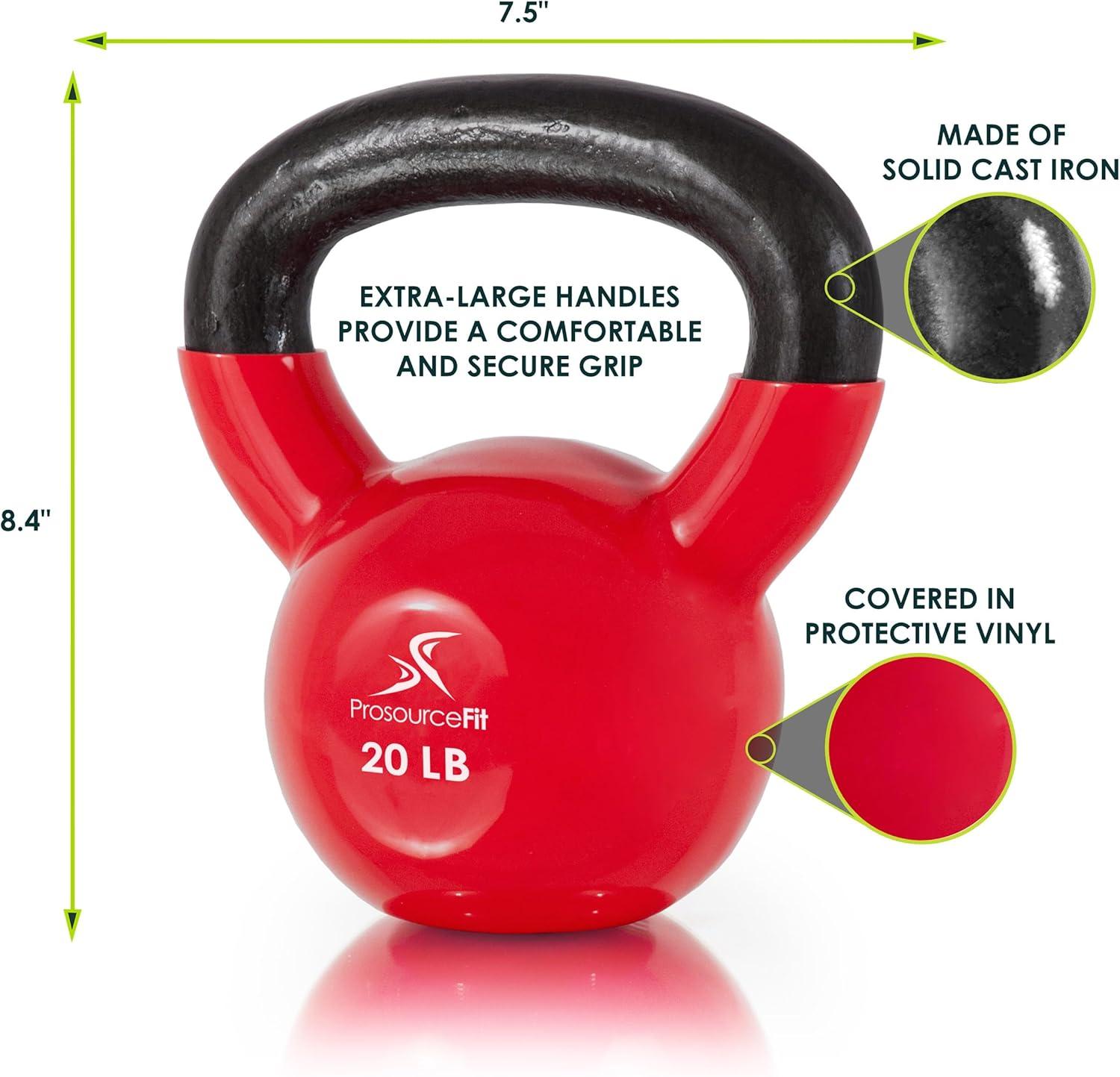 imageProsourceFit Vinyl Coated Cast Iron Kettlebells for Full Body Fitness WorkoutsRed