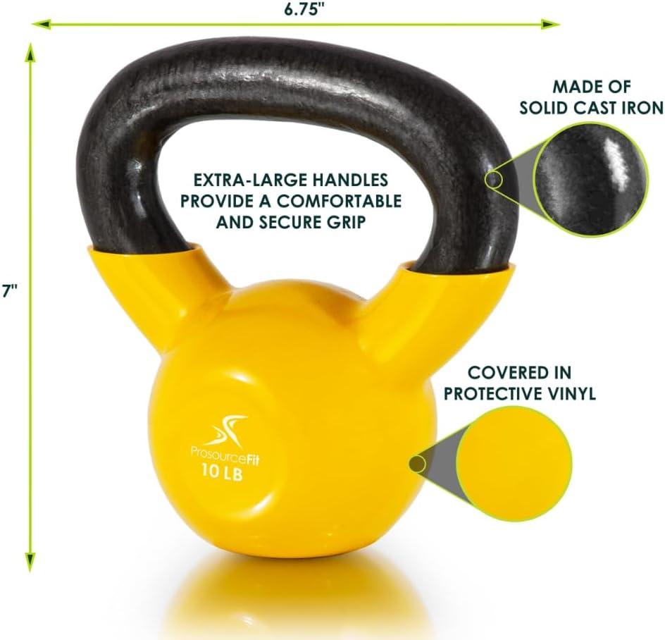 imageProsourceFit Vinyl Coated Cast Iron Kettlebells for Full Body Fitness WorkoutsYellow  10LB