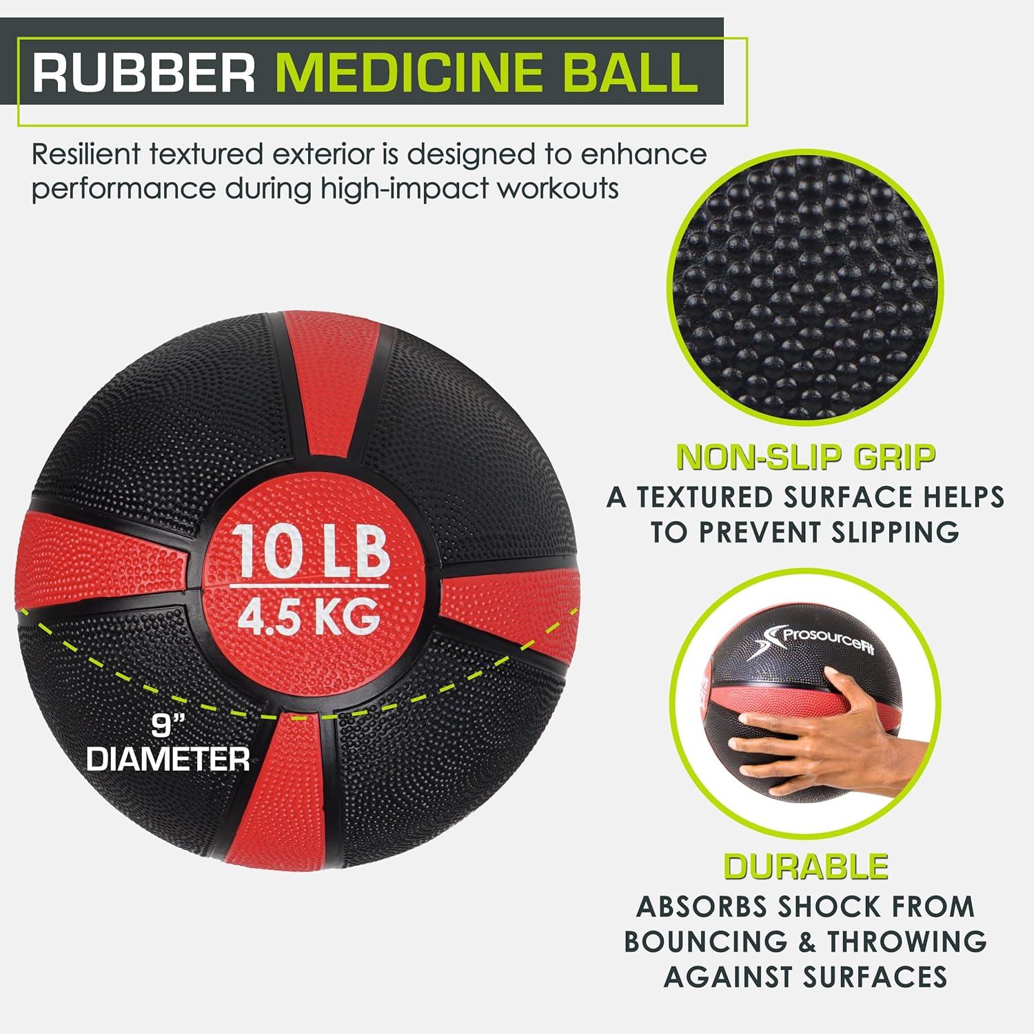 imageProsourceFit Weighted Medicine Ball for Full Body Workouts10 LB  RedBlack