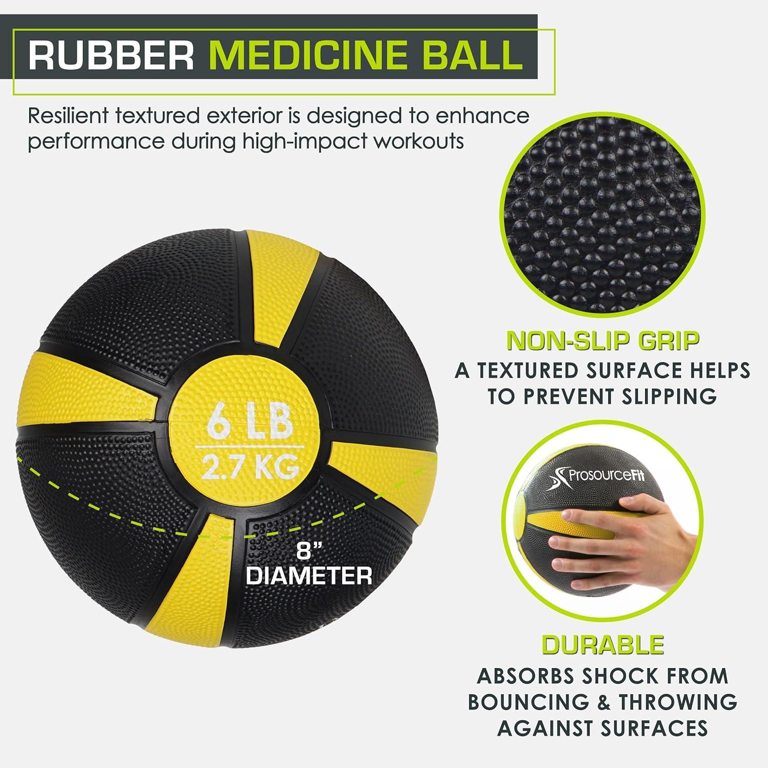 imageProsourceFit Weighted Medicine Ball for Full Body Workouts6 LB  YellowBlack