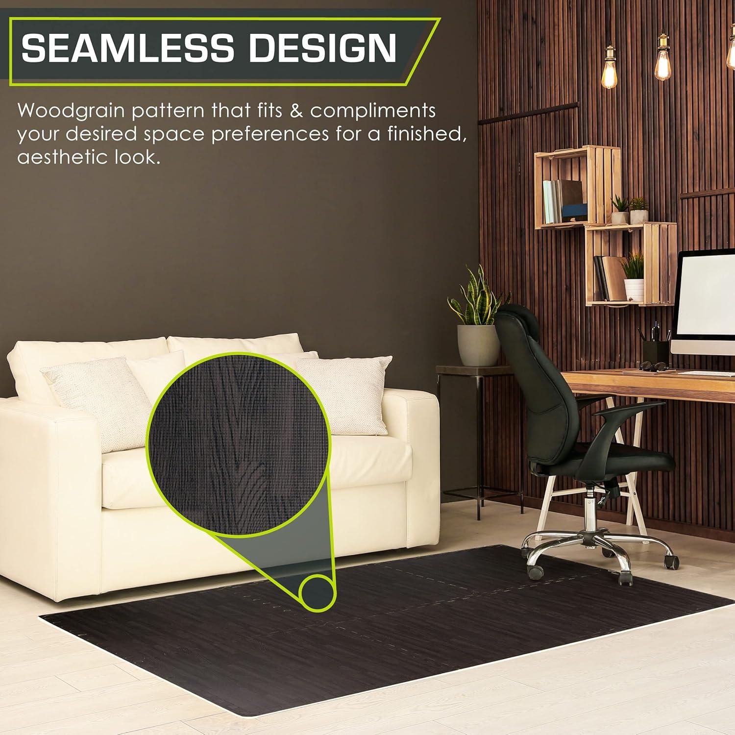 imageProsourceFit Wood Grain Puzzle Mat 12in 6 EVA Foam Interlocking Floor Tiles 24SQ FT for Secure Indoor Room Workout Flooring and Playmat Dark OakCarbon Black  24 Sq Ft  6 Tiles