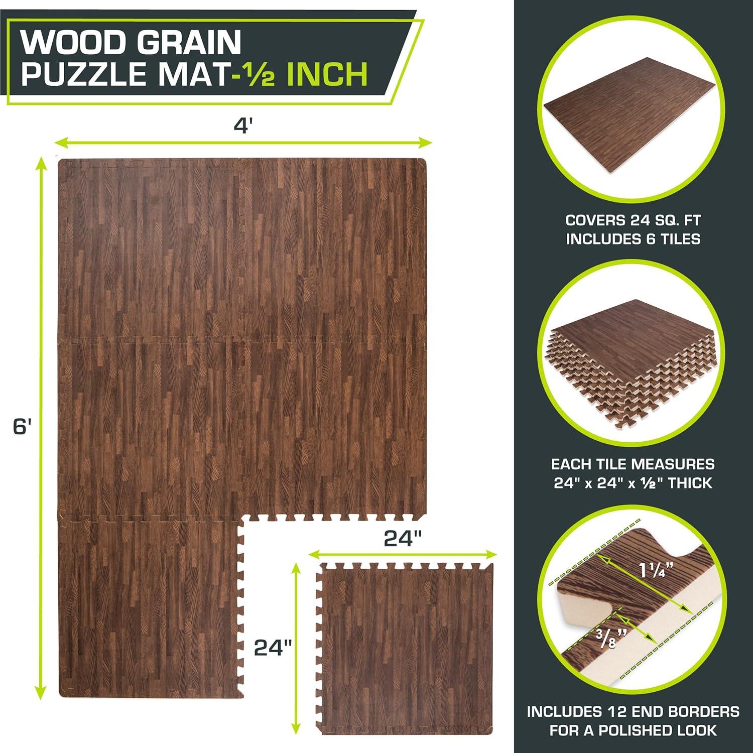 imageProsourceFit Wood Grain Puzzle Mat 12in 6 EVA Foam Interlocking Floor Tiles 24SQ FT for Secure Indoor Room Workout Flooring and Playmat Dark OakDark Oak  24 Sq Ft  6 Tiles