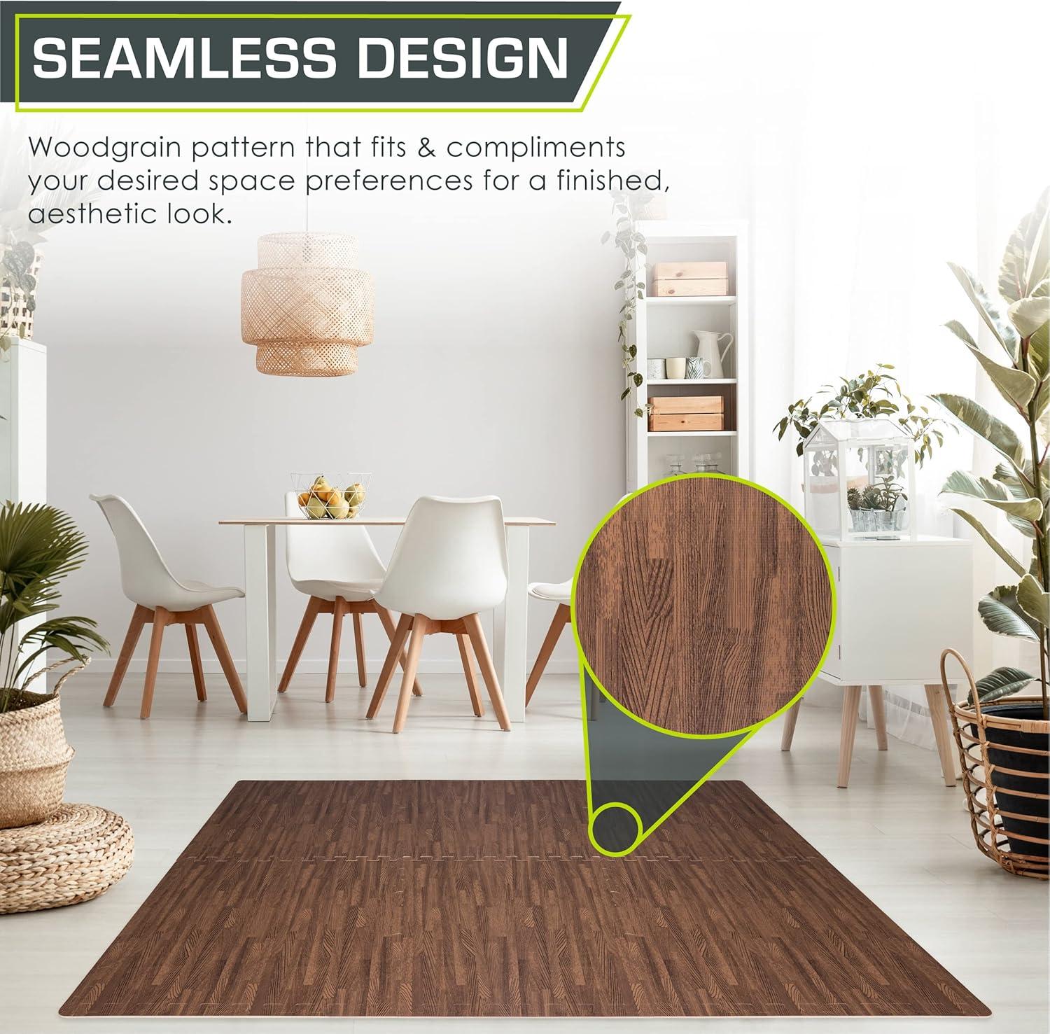 imageProsourceFit Wood Grain Puzzle Mat 12in 6 EVA Foam Interlocking Floor Tiles 24SQ FT for Secure Indoor Room Workout Flooring and Playmat Dark OakDark Oak  24 Sq Ft  6 Tiles