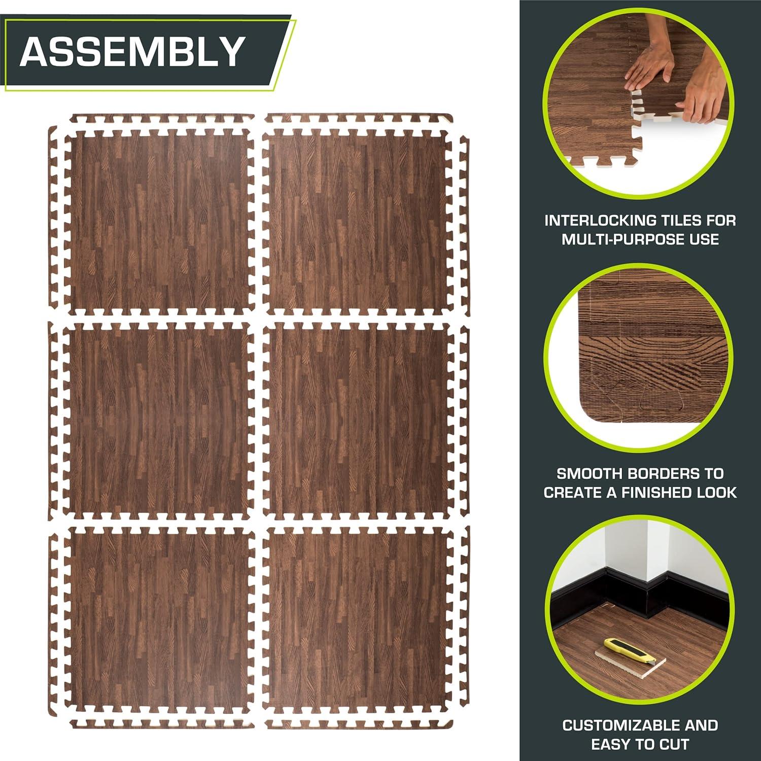 imageProsourceFit Wood Grain Puzzle Mat 12in 6 EVA Foam Interlocking Floor Tiles 24SQ FT for Secure Indoor Room Workout Flooring and Playmat Dark OakDark Oak  24 Sq Ft  6 Tiles