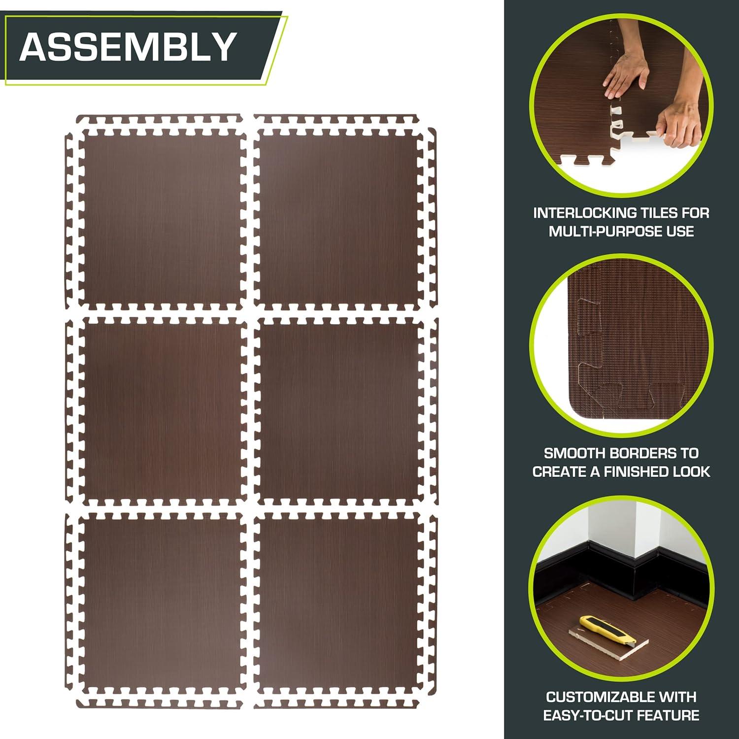 imageProsourceFit Wood Grain Puzzle Mat 12in 6 EVA Foam Interlocking Floor Tiles 24SQ FT for Secure Indoor Room Workout Flooring and Playmat Dark OakDark Walnut  24 Sq Ft  6 Tiles