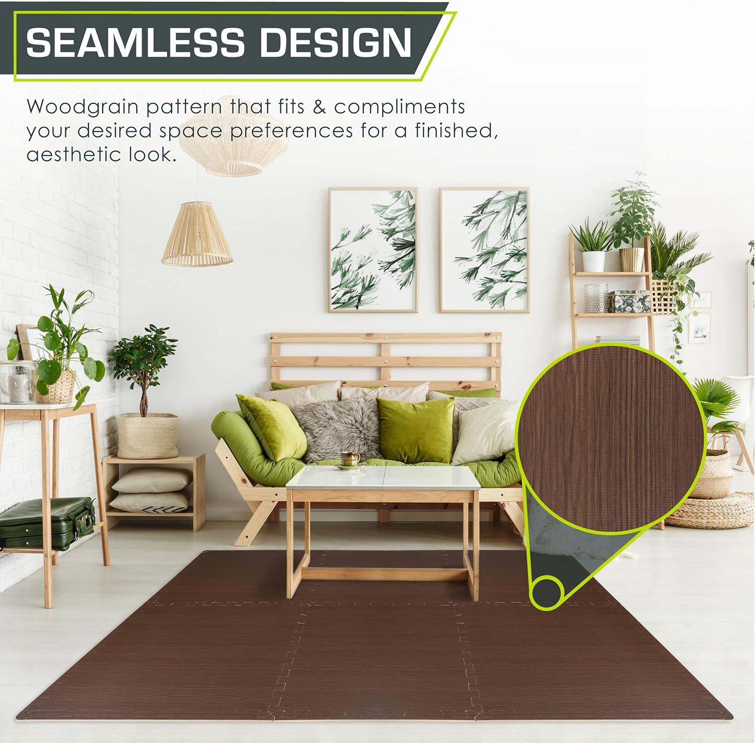 imageProsourceFit Wood Grain Puzzle Mat 12in 6 EVA Foam Interlocking Floor Tiles 24SQ FT for Secure Indoor Room Workout Flooring and Playmat Dark OakDark Walnut  24 Sq Ft  6 Tiles