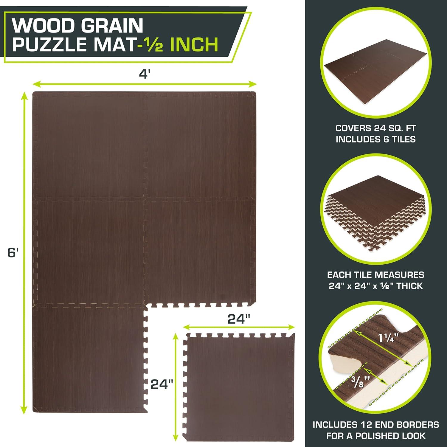 imageProsourceFit Wood Grain Puzzle Mat 12in 6 EVA Foam Interlocking Floor Tiles 24SQ FT for Secure Indoor Room Workout Flooring and Playmat Dark OakDark Walnut  24 Sq Ft  6 Tiles