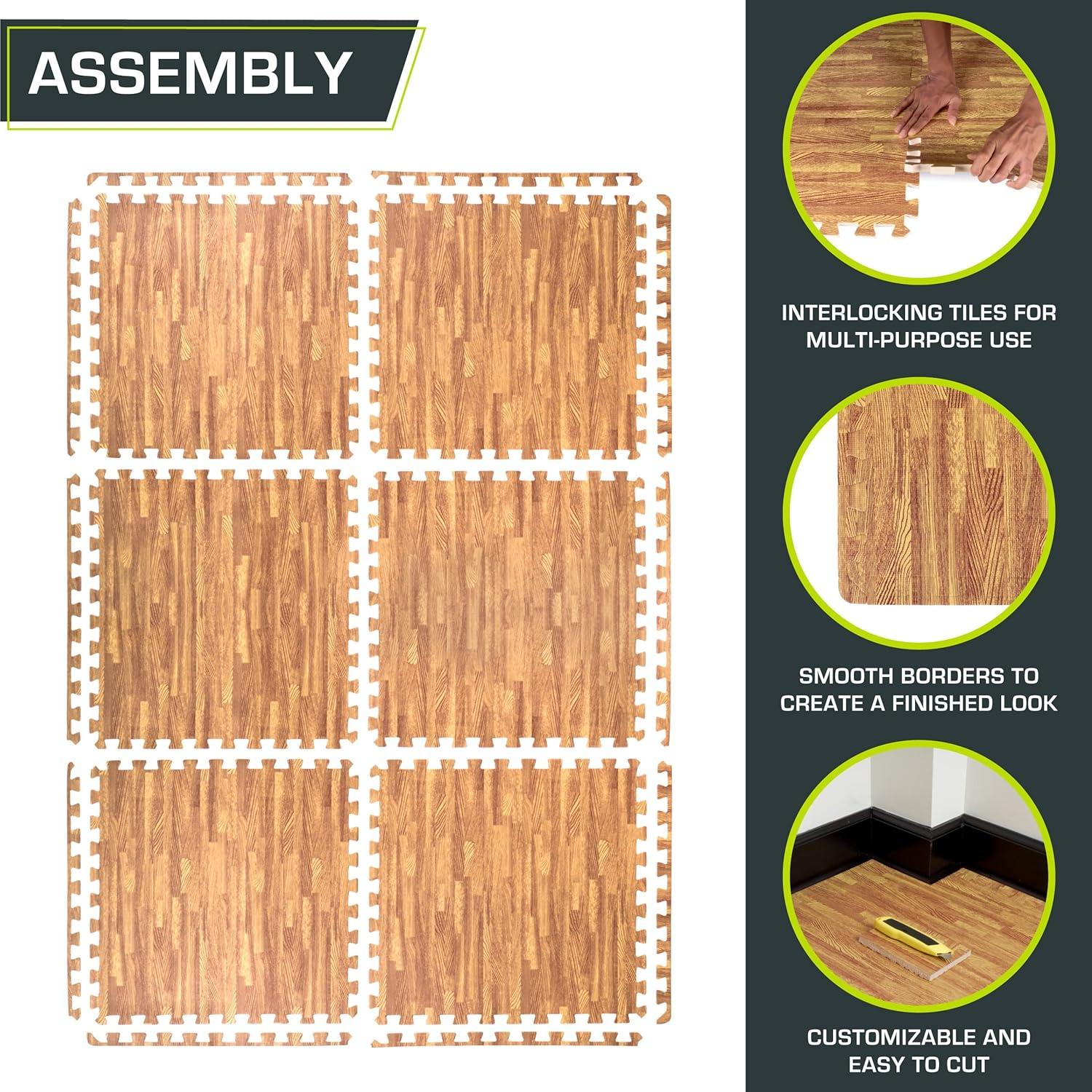 imageProsourceFit Wood Grain Puzzle Mat 12in 6 EVA Foam Interlocking Floor Tiles 24SQ FT for Secure Indoor Room Workout Flooring and Playmat Dark OakLight Oak  24 Sq Ft  6 Tiles